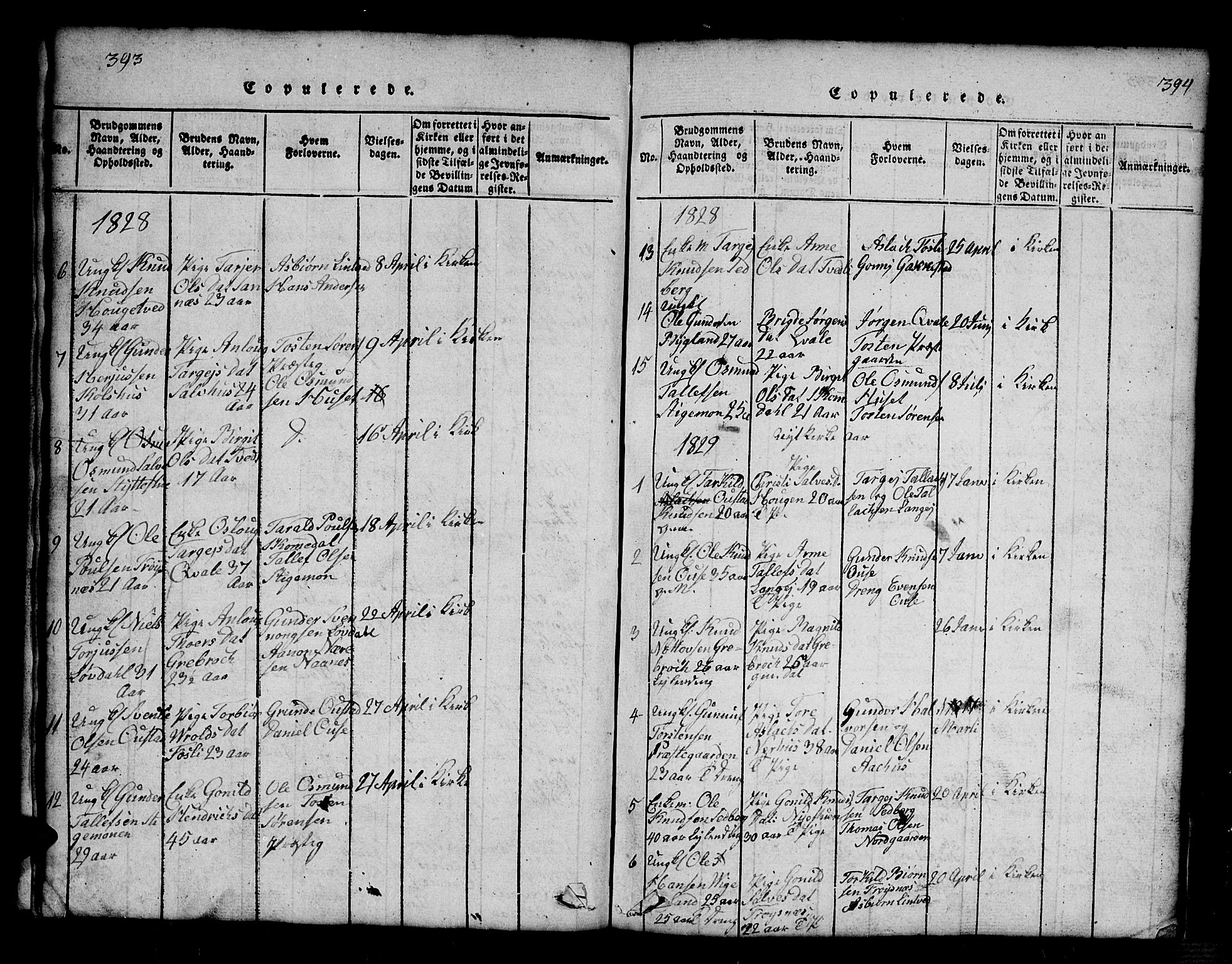 Bygland sokneprestkontor, SAK/1111-0006/F/Fb/Fbb/L0001: Parish register (copy) no. B 1, 1816-1843, p. 394-395