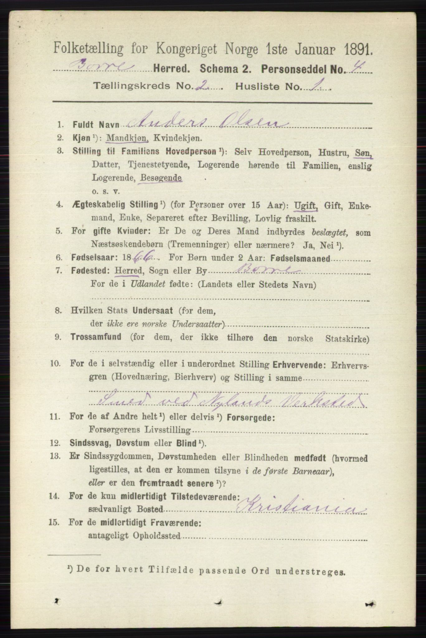 RA, 1891 census for 0717 Borre, 1891, p. 807