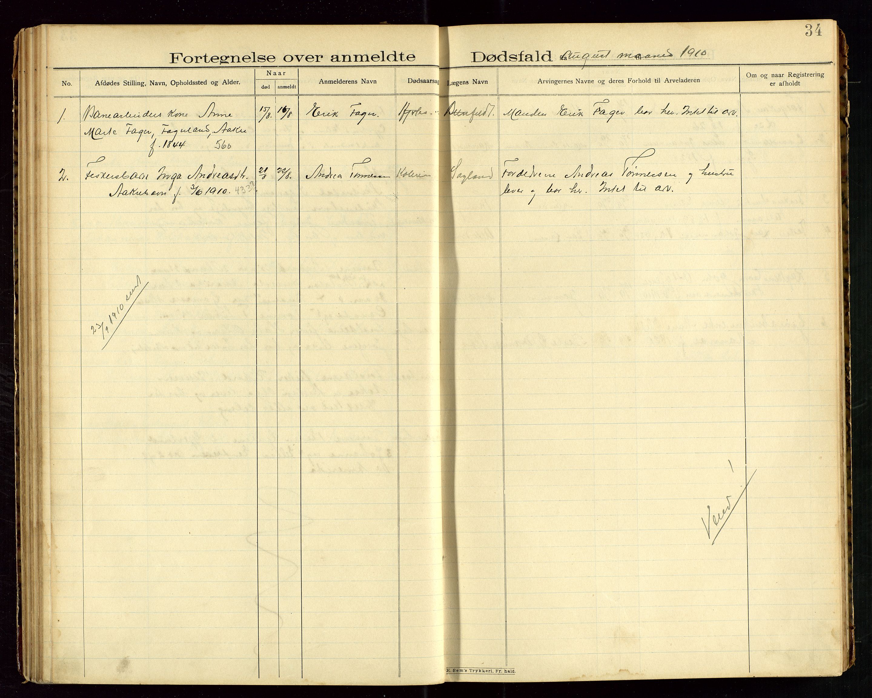 Skudenes lensmannskontor, AV/SAST-A-100444/Gga/L0003: "Dødsfalds-Protokol", 1908-1912, p. 34