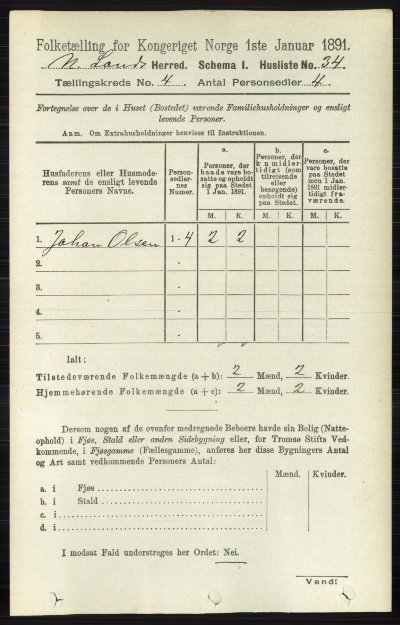 RA, 1891 census for 0538 Nordre Land, 1891, p. 1339