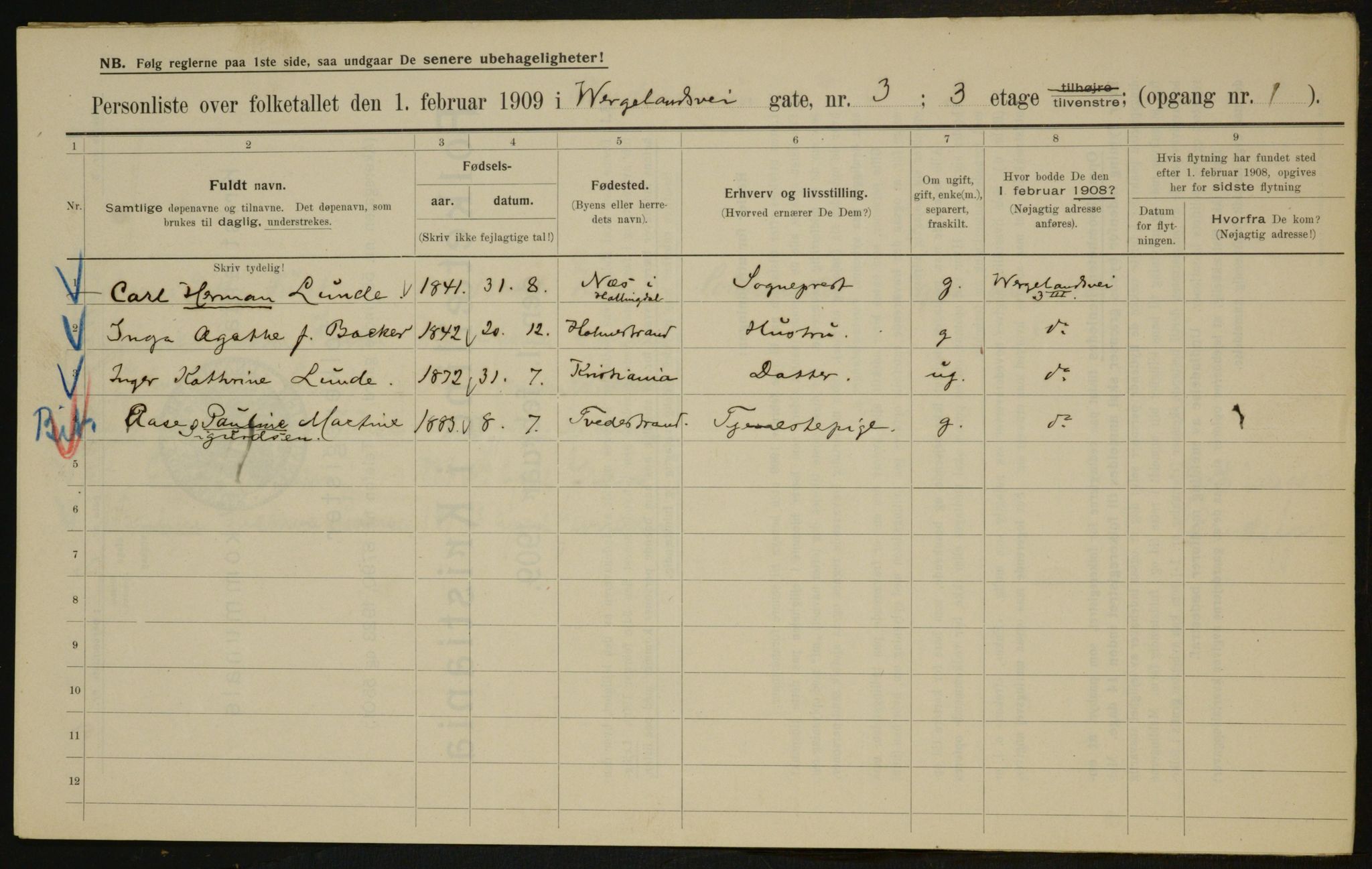 OBA, Municipal Census 1909 for Kristiania, 1909, p. 115982