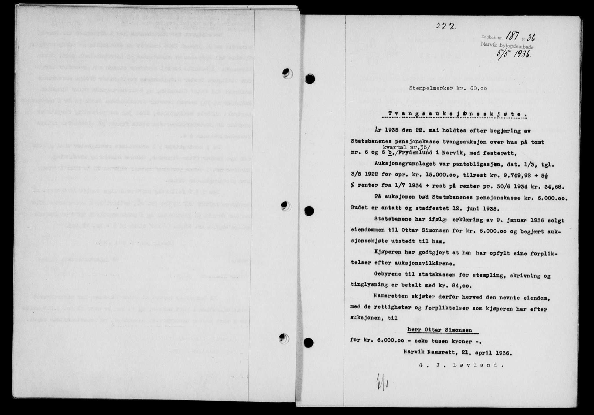 Narvik sorenskriveri, SAT/A-0002/1/2/2C/2Ca/L0011: Mortgage book no. 14, 1935-1937, Deed date: 05.05.1936