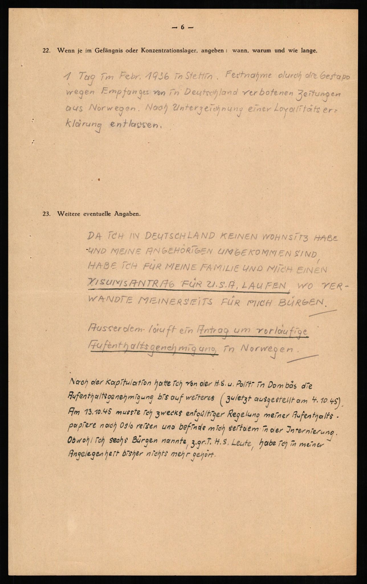 Forsvaret, Forsvarets overkommando II, AV/RA-RAFA-3915/D/Db/L0009: CI Questionaires. Tyske okkupasjonsstyrker i Norge. Tyskere., 1945-1946, p. 490