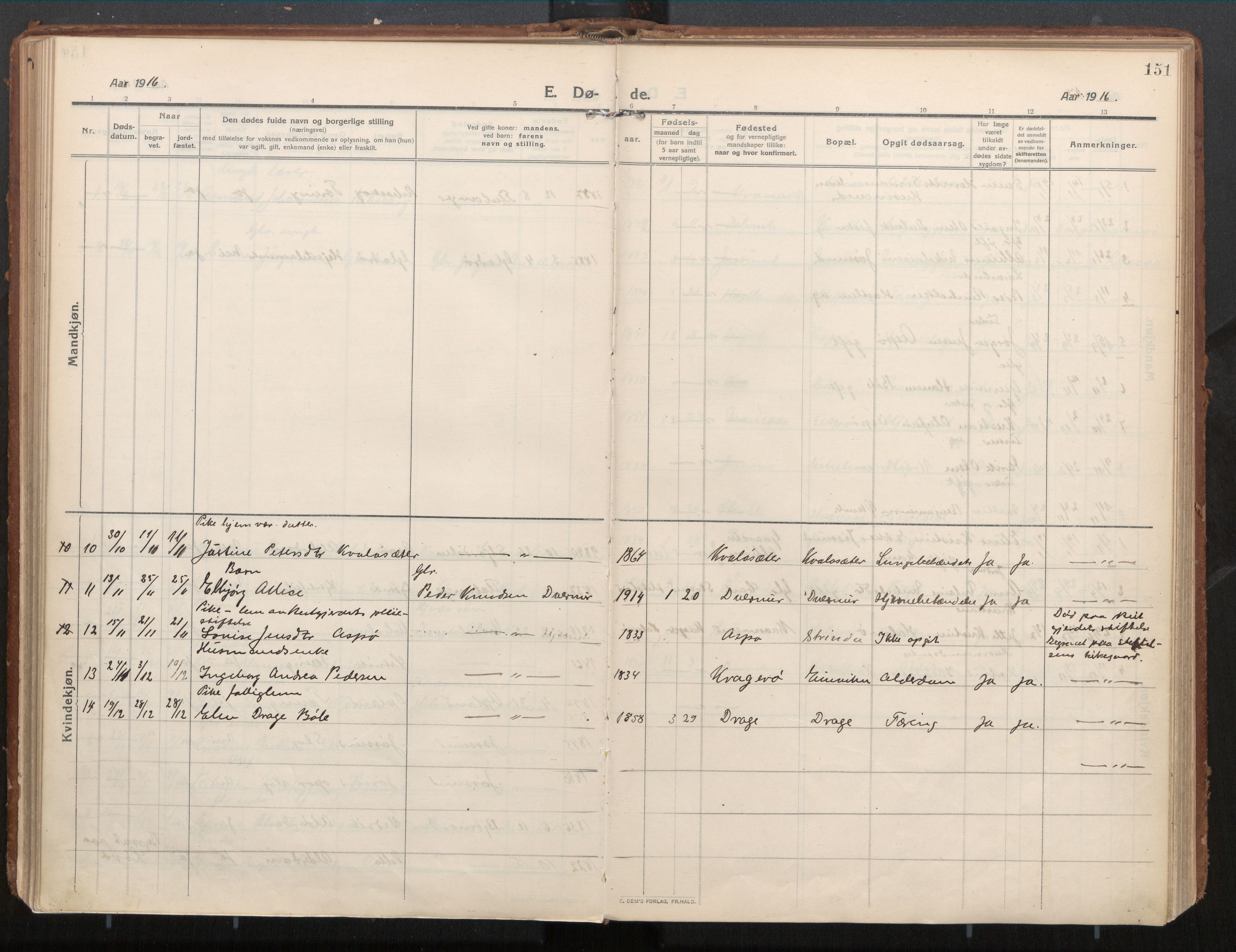 Ministerialprotokoller, klokkerbøker og fødselsregistre - Nord-Trøndelag, AV/SAT-A-1458/771/L0598: Parish register (official) no. 771A05, 1911-1937, p. 151