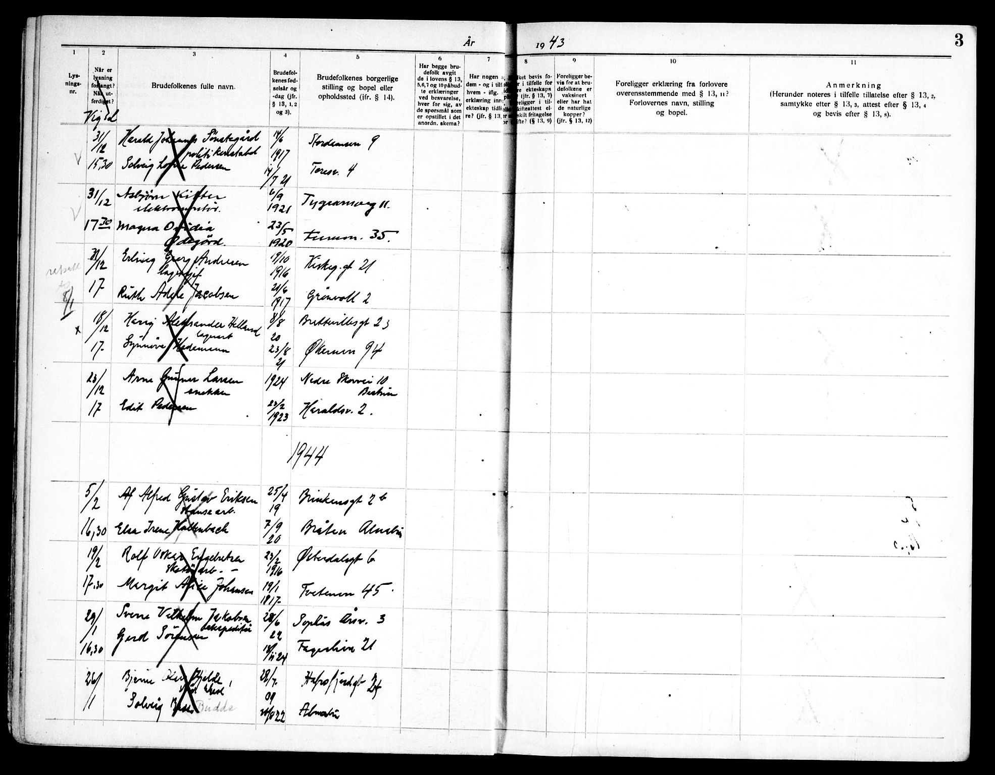 Østre Aker prestekontor Kirkebøker, SAO/A-10840/H/Ha/L0010: Banns register no. I 10, 1943-1948, p. 3