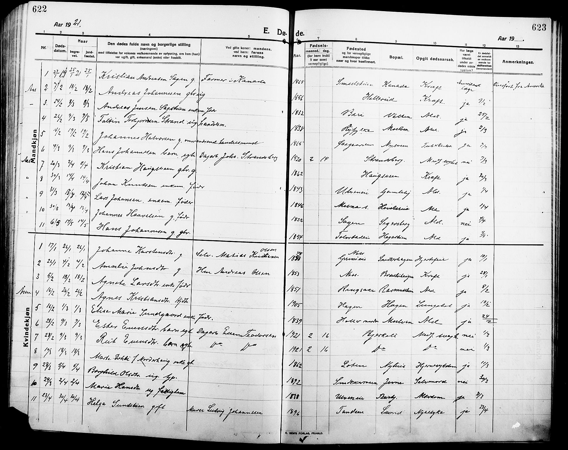 Ringsaker prestekontor, SAH/PREST-014/L/La/L0018: Parish register (copy) no. 18, 1913-1922, p. 622-623