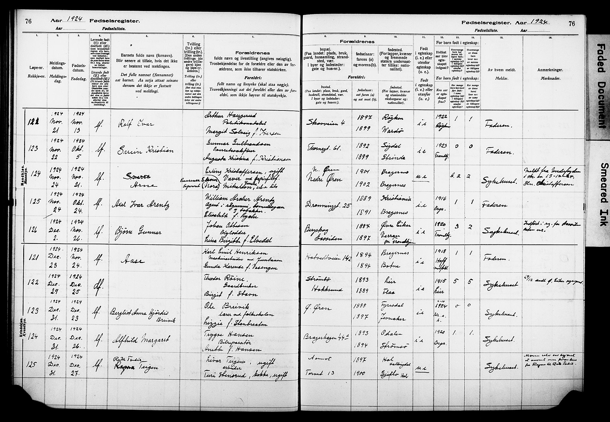 Bragernes kirkebøker, AV/SAKO-A-6/J/Ja/L0002: Birth register no. 2, 1922-1930, p. 76