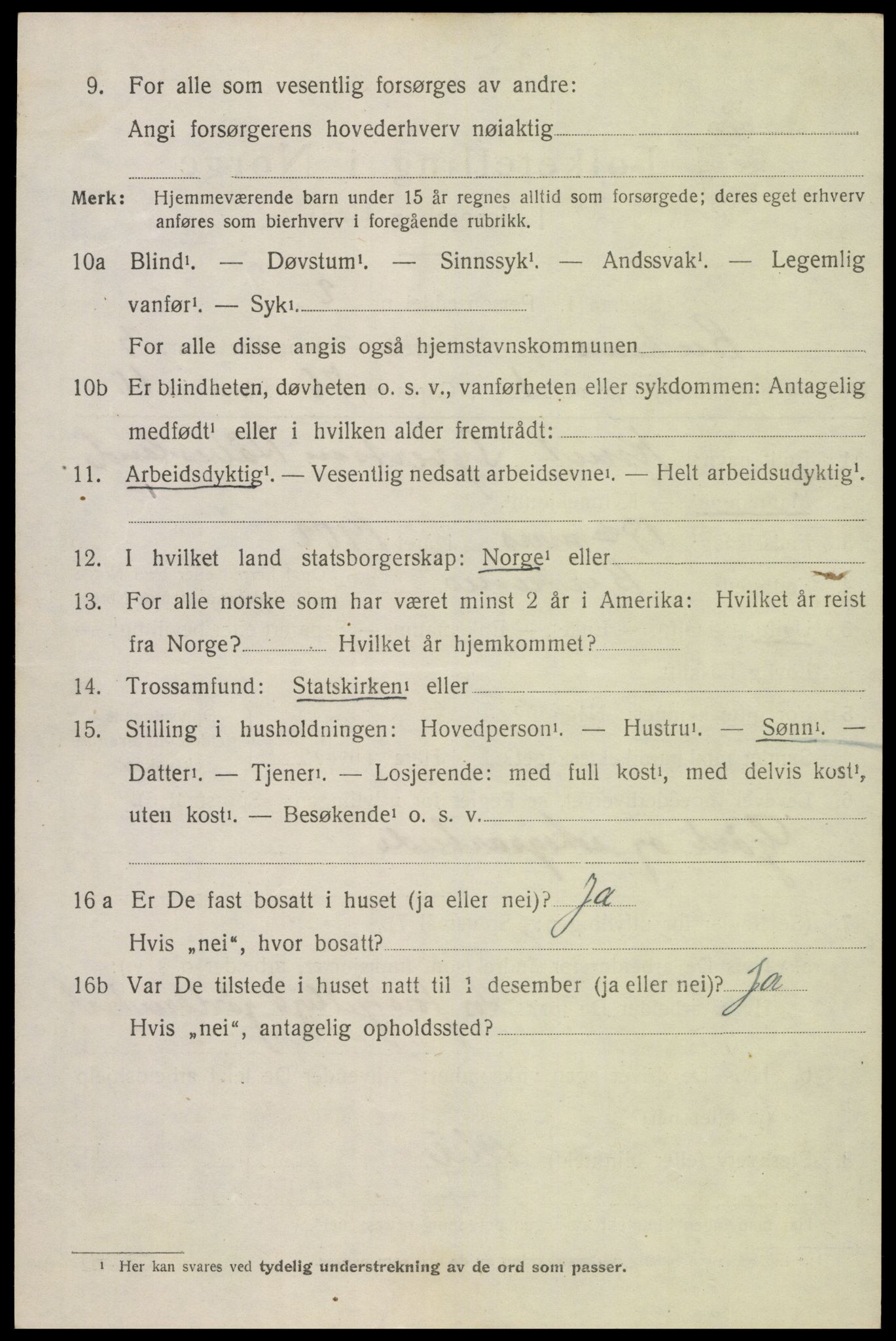 SAK, 1920 census for Birkenes, 1920, p. 1424