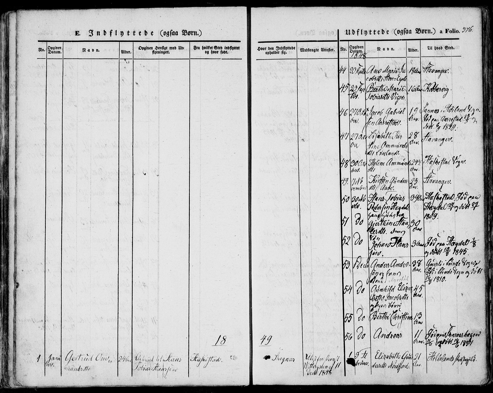 Sokndal sokneprestkontor, SAST/A-101808: Parish register (official) no. A 8.2, 1842-1857, p. 376