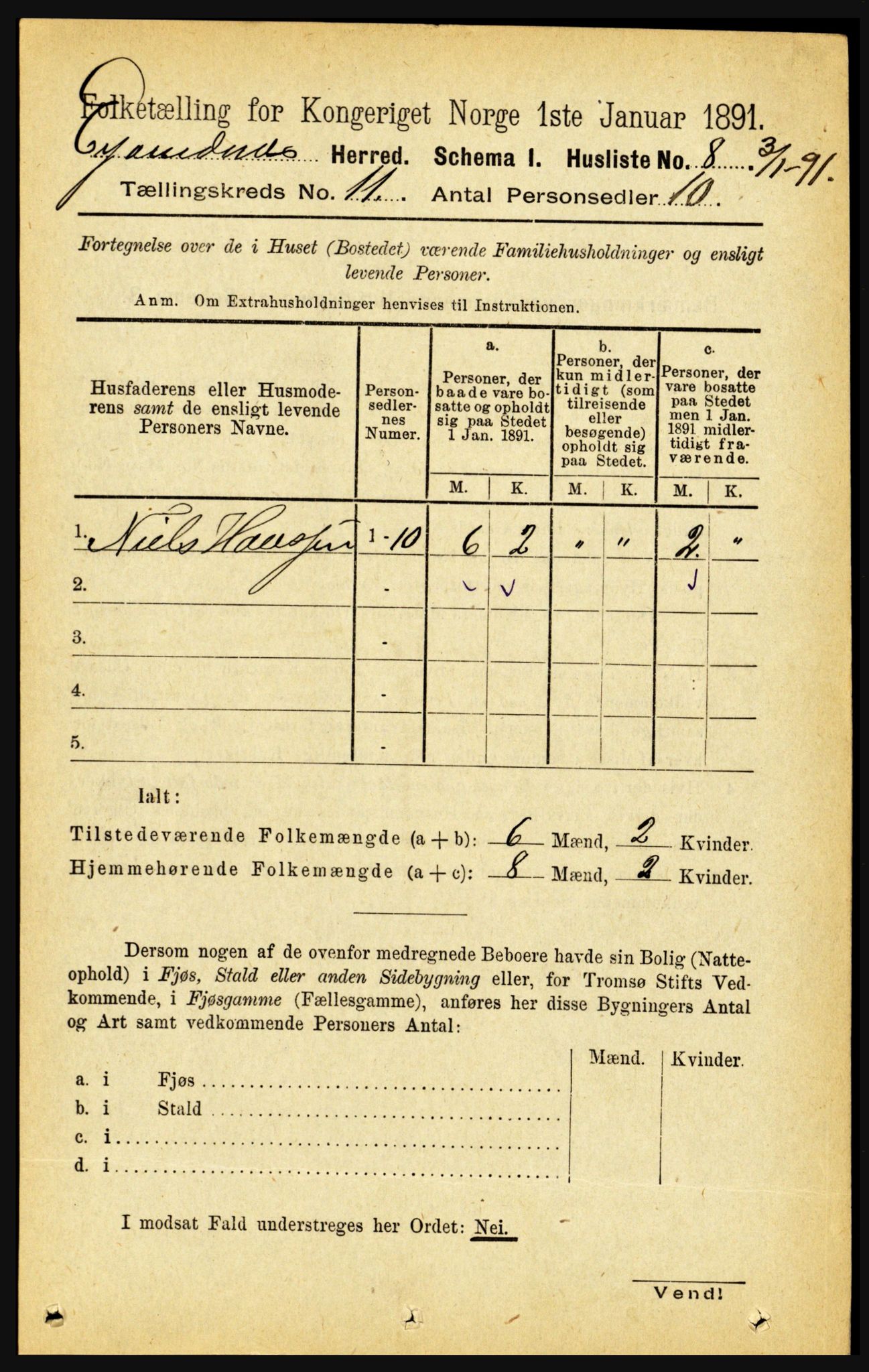 RA, 1891 census for 1853 Evenes, 1891, p. 3430