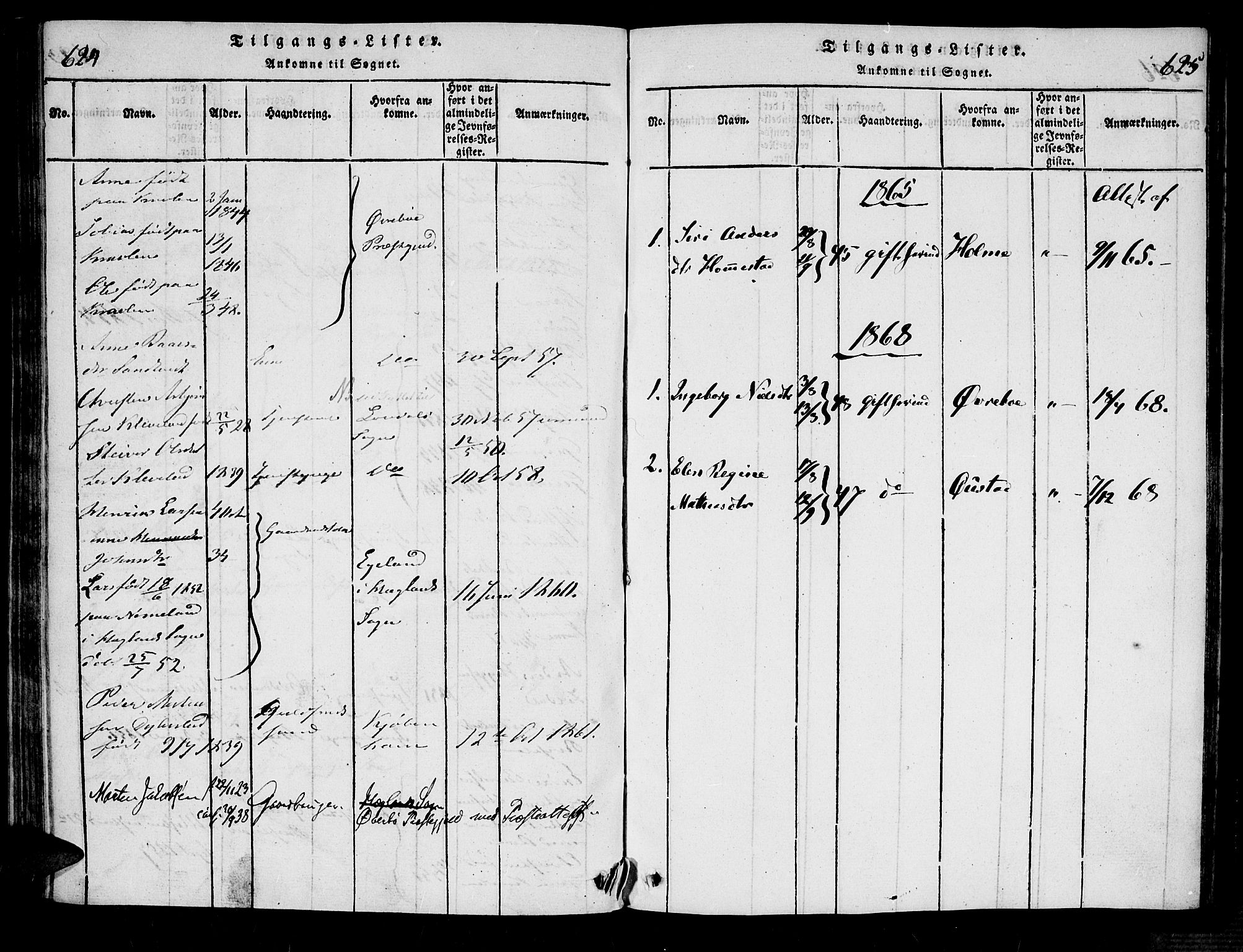 Bjelland sokneprestkontor, AV/SAK-1111-0005/F/Fa/Fab/L0002: Parish register (official) no. A 2, 1816-1869, p. 624-625