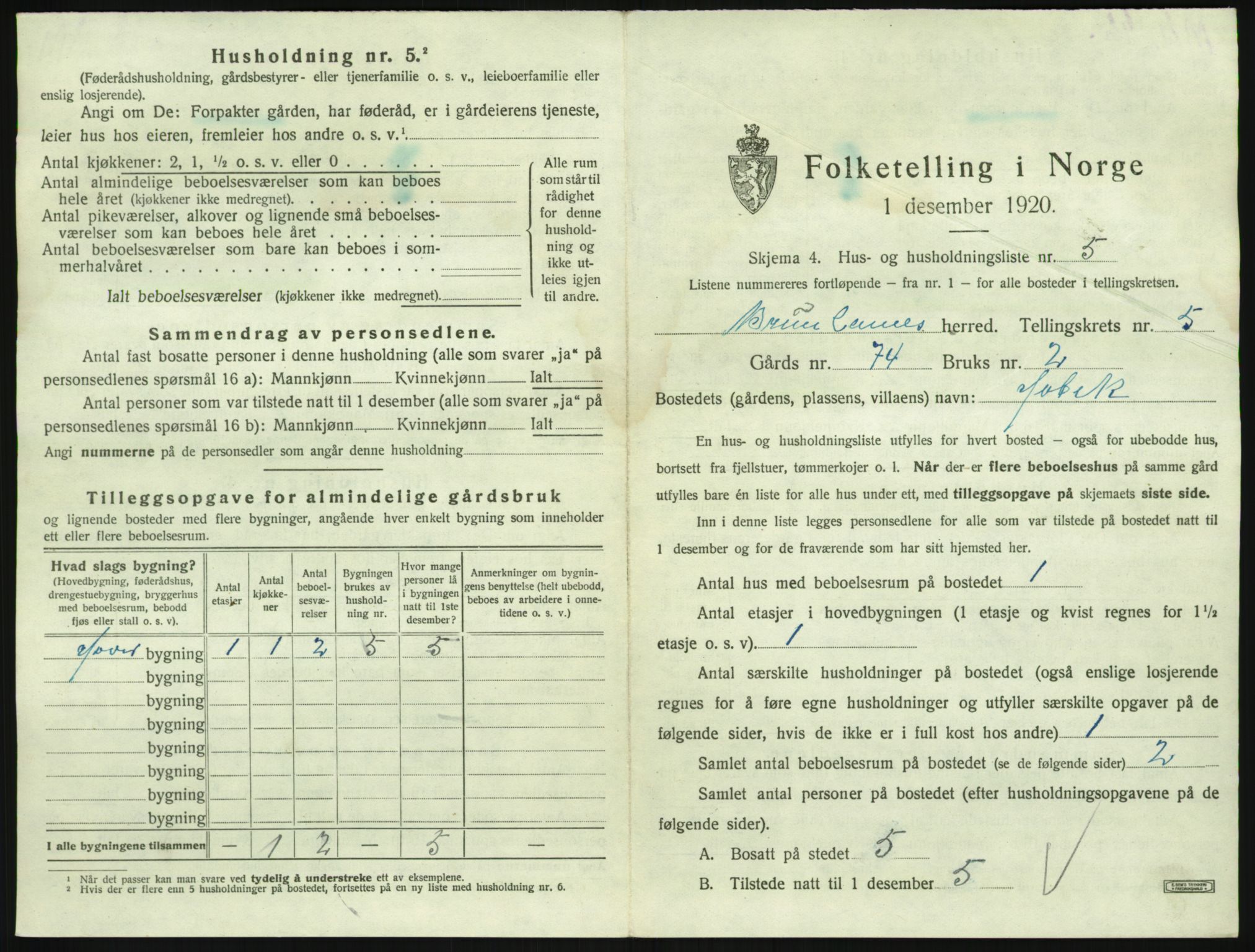 SAKO, 1920 census for Brunlanes, 1920, p. 829