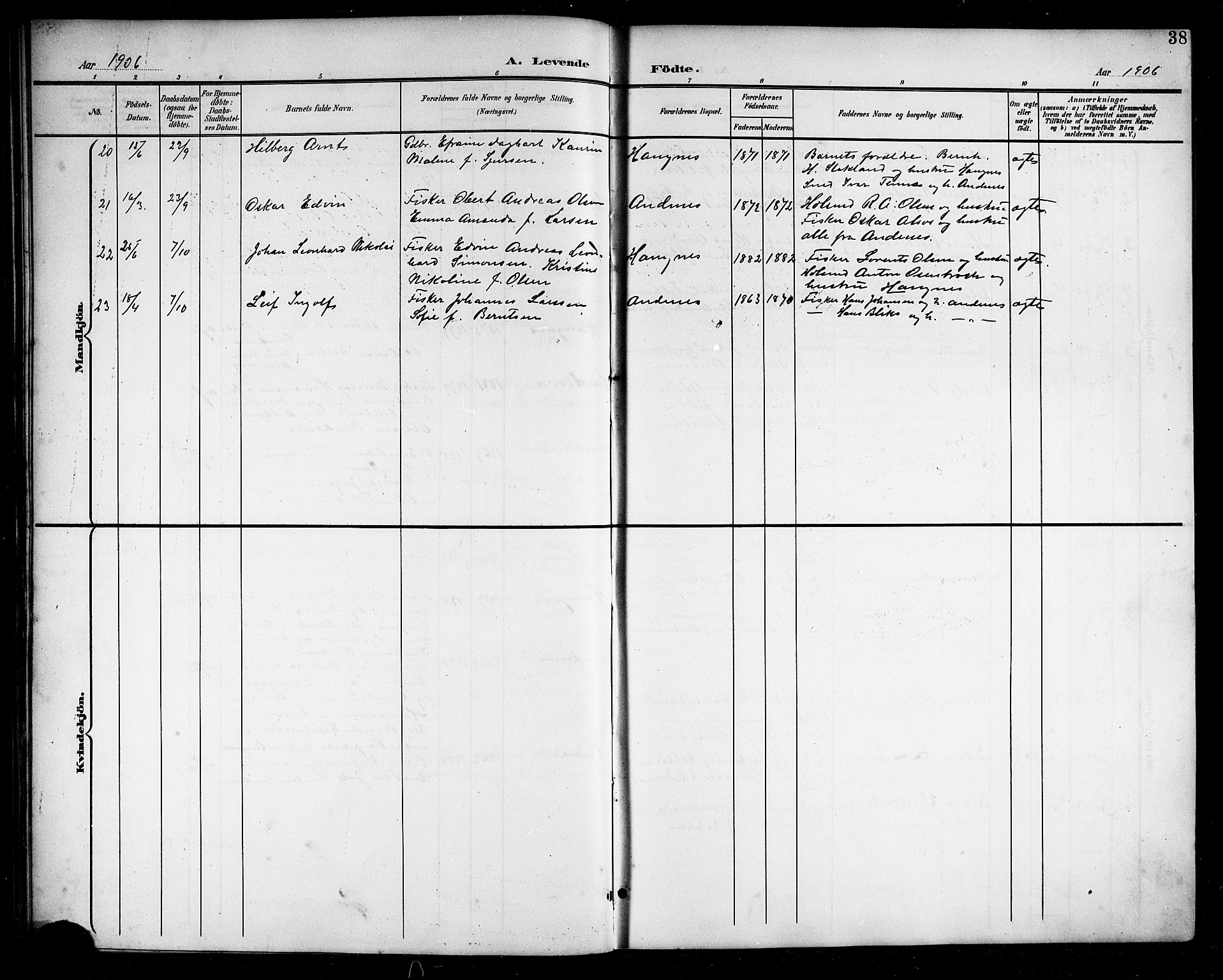 Ministerialprotokoller, klokkerbøker og fødselsregistre - Nordland, AV/SAT-A-1459/899/L1449: Parish register (copy) no. 899C04, 1900-1918, p. 38