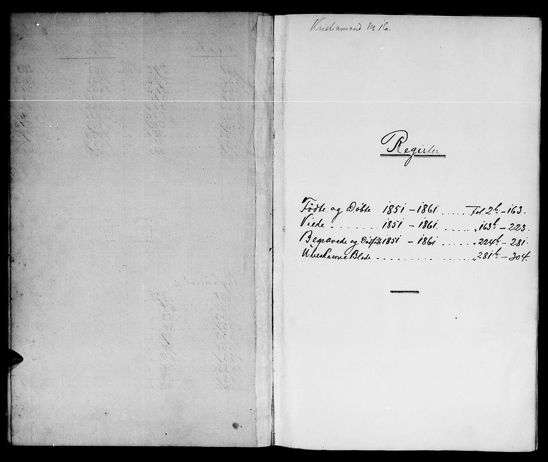 Kristiansand domprosti, SAK/1112-0006/F/Fb/L0011: Parish register (copy) no. B 11, 1851-1861