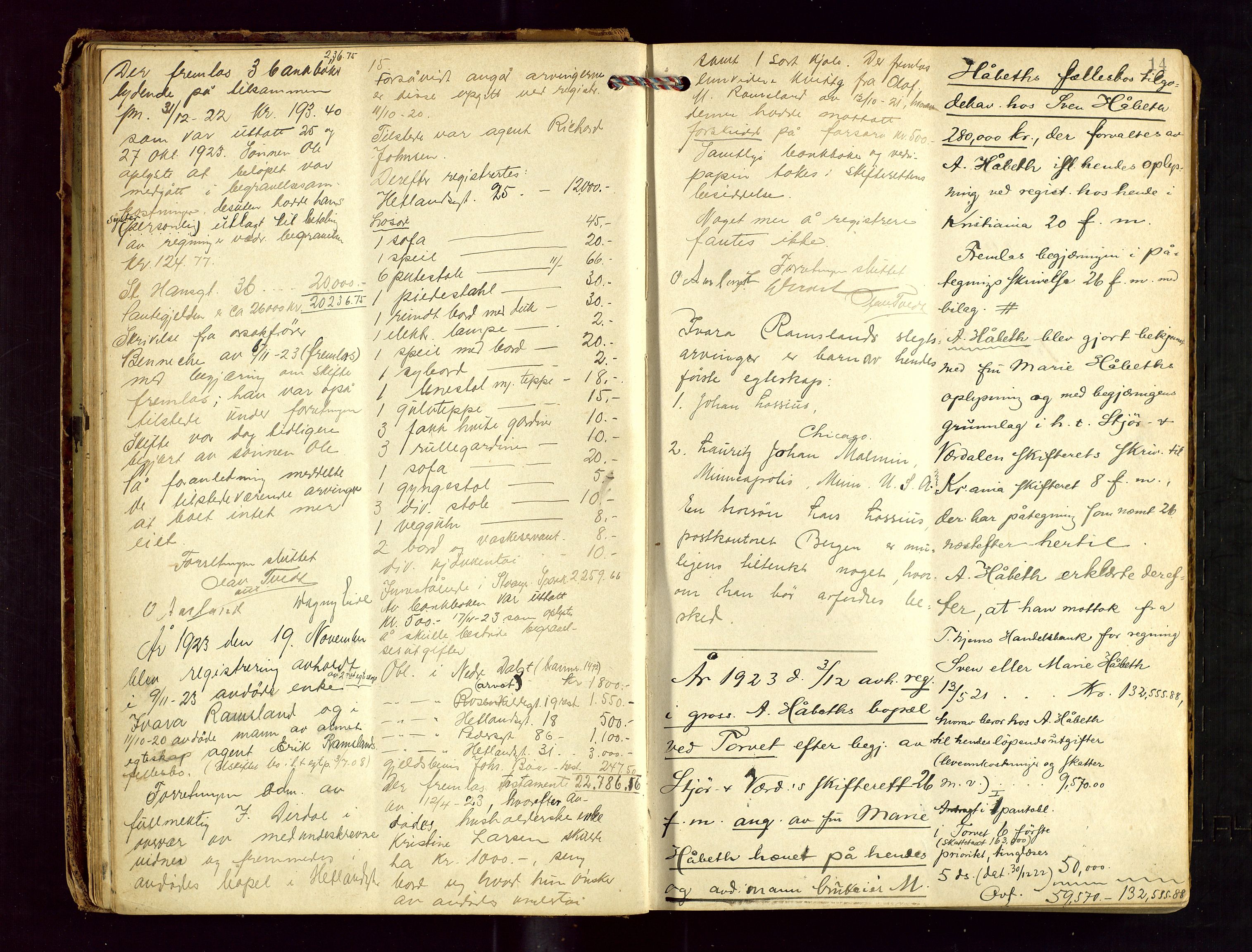 Stavanger skifteforvalter, AV/SAST-A-101412/001/5/53/533BA/L0004: Registreringsprotokoll, 1923-1930, p. 13b-14a