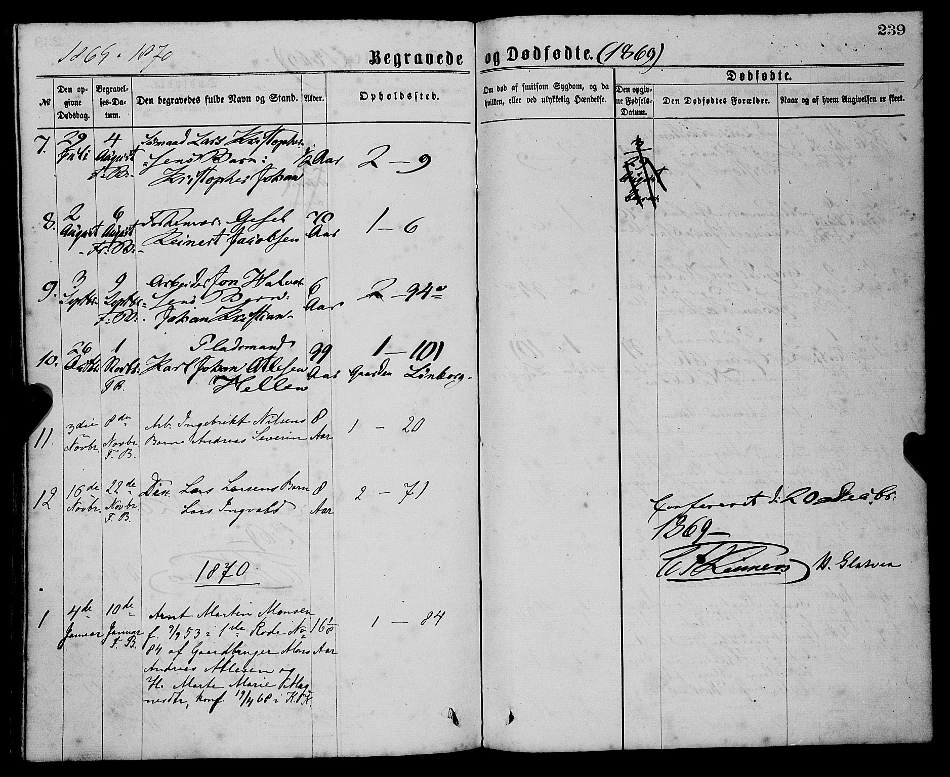 Sandviken Sokneprestembete, SAB/A-77601/H/Ha/L0001: Parish register (official) no. A 1, 1867-1877, p. 239