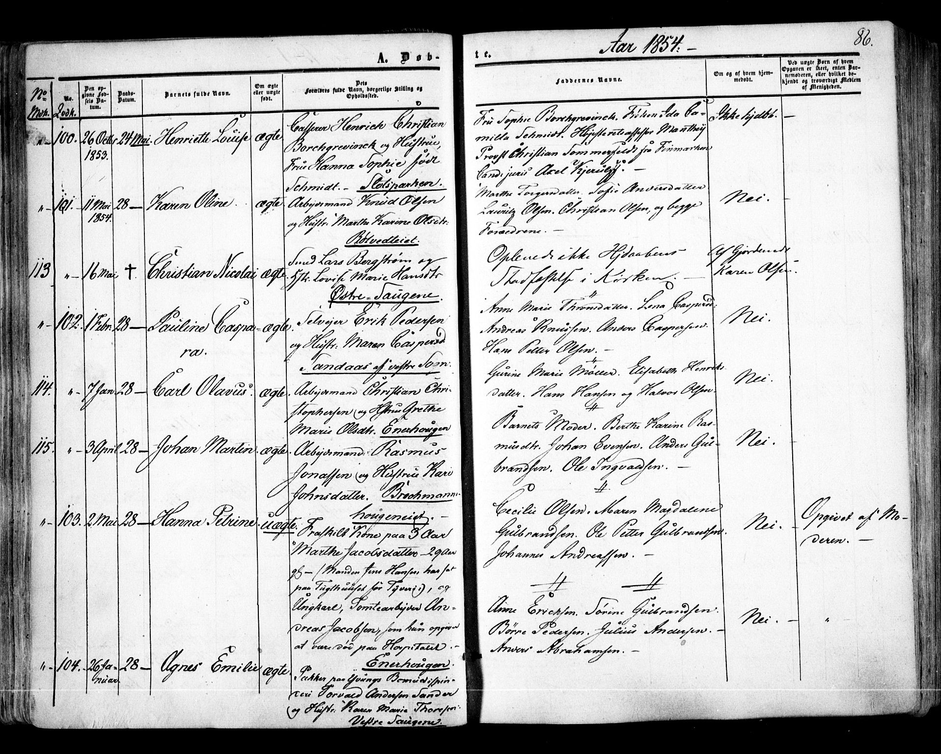 Aker prestekontor kirkebøker, SAO/A-10861/F/L0020: Parish register (official) no. 20, 1853-1857, p. 86