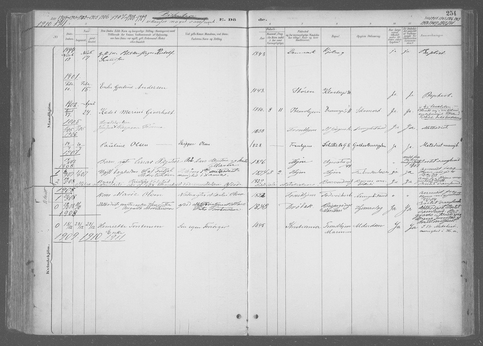Ministerialprotokoller, klokkerbøker og fødselsregistre - Sør-Trøndelag, SAT/A-1456/601/L0064: Parish register (official) no. 601A31, 1891-1911, p. 254