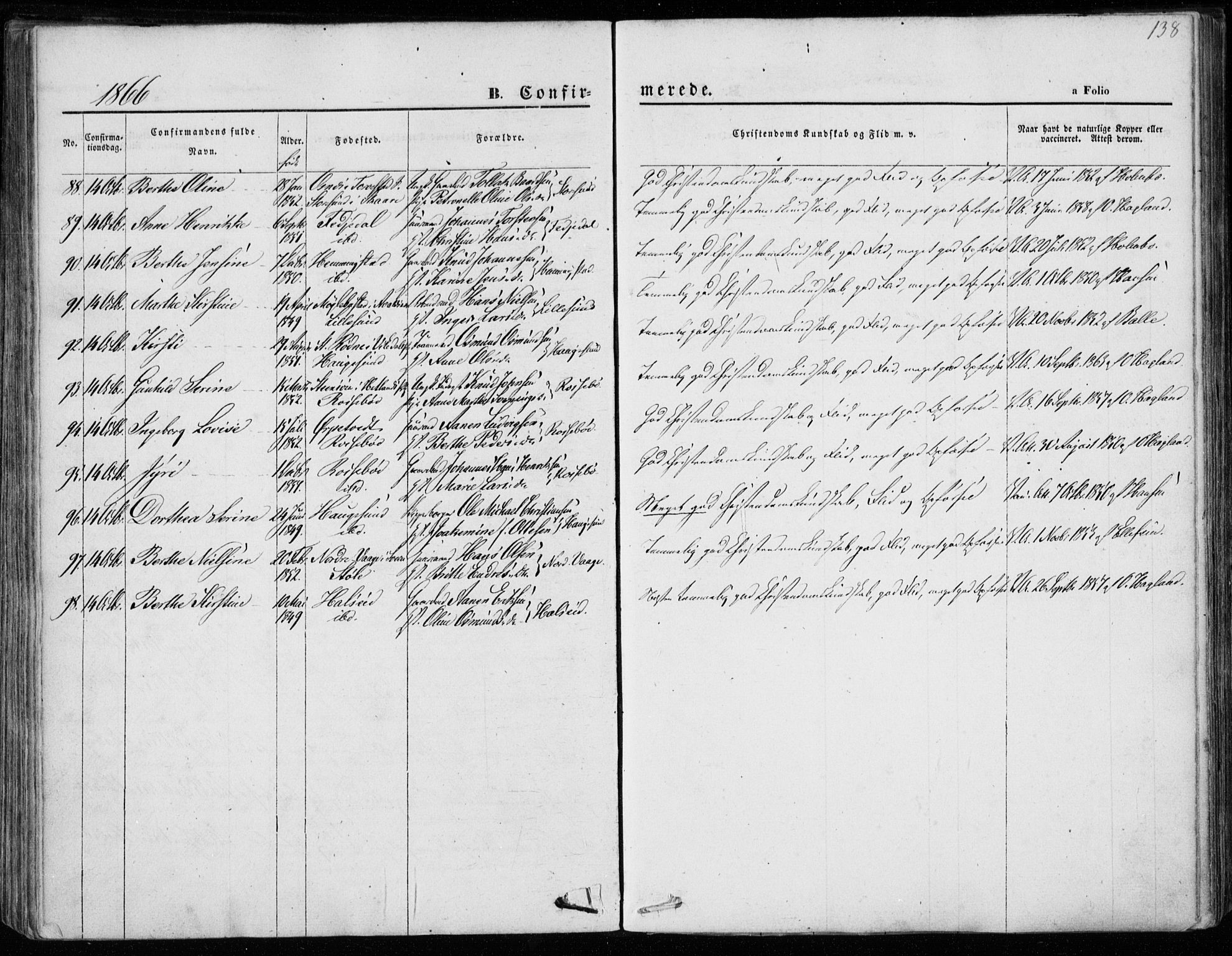 Torvastad sokneprestkontor, AV/SAST-A -101857/H/Ha/Haa/L0011: Parish register (official) no. A 11, 1857-1866, p. 138