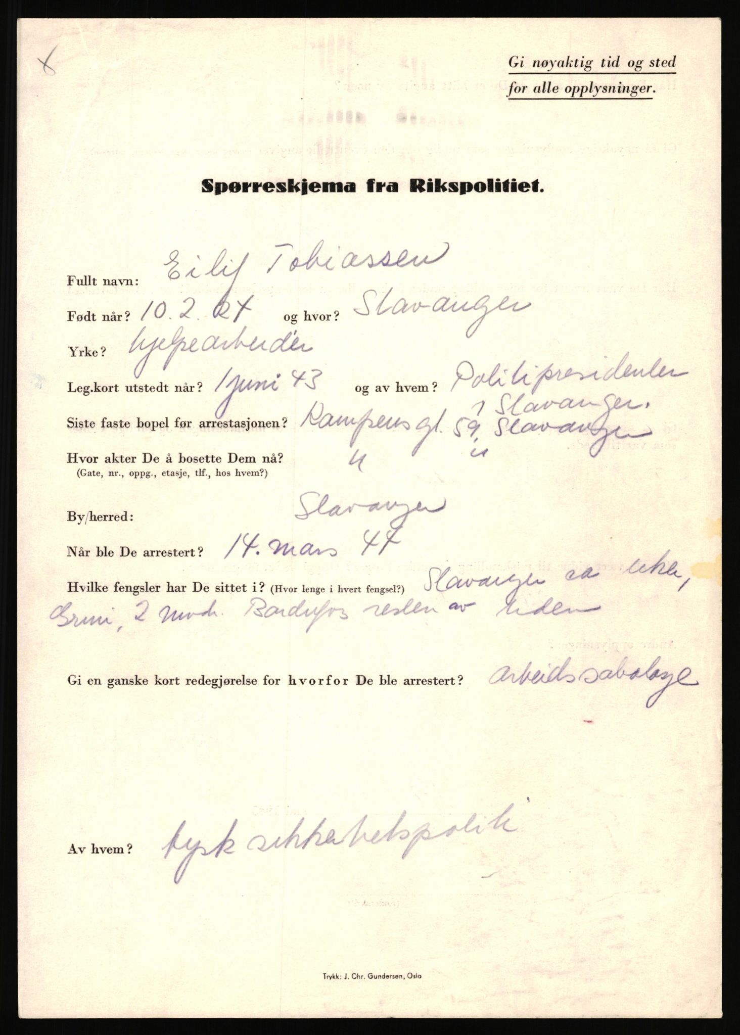 Rikspolitisjefen, AV/RA-S-1560/L/L0017: Tidemann, Hermann G. - Veum, Tjostolv, 1940-1945, p. 57