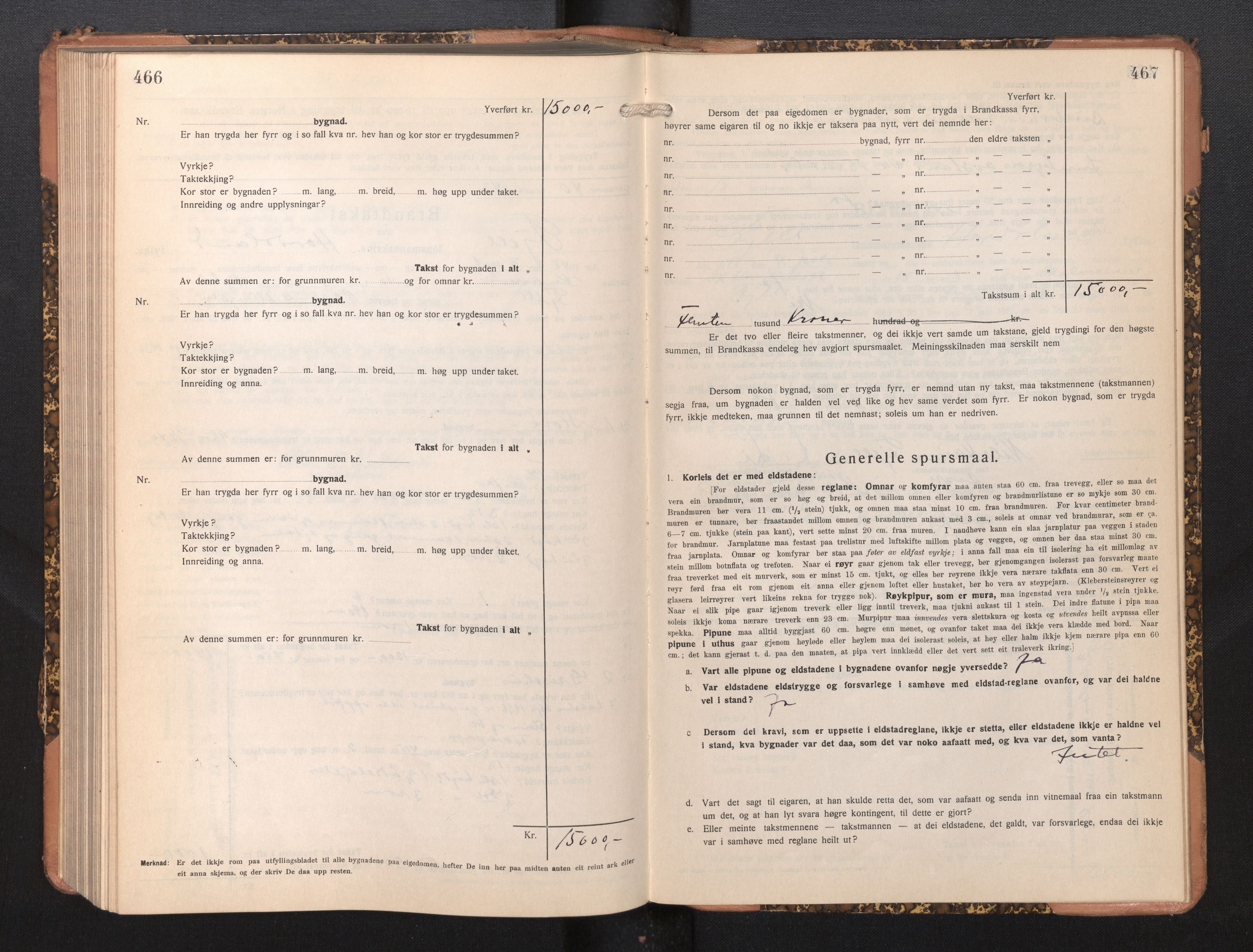 Lensmannen i Fjell, SAB/A-32301/0012/L0006: Branntakstprotokoll, skjematakst, 1931-1945, p. 466-467