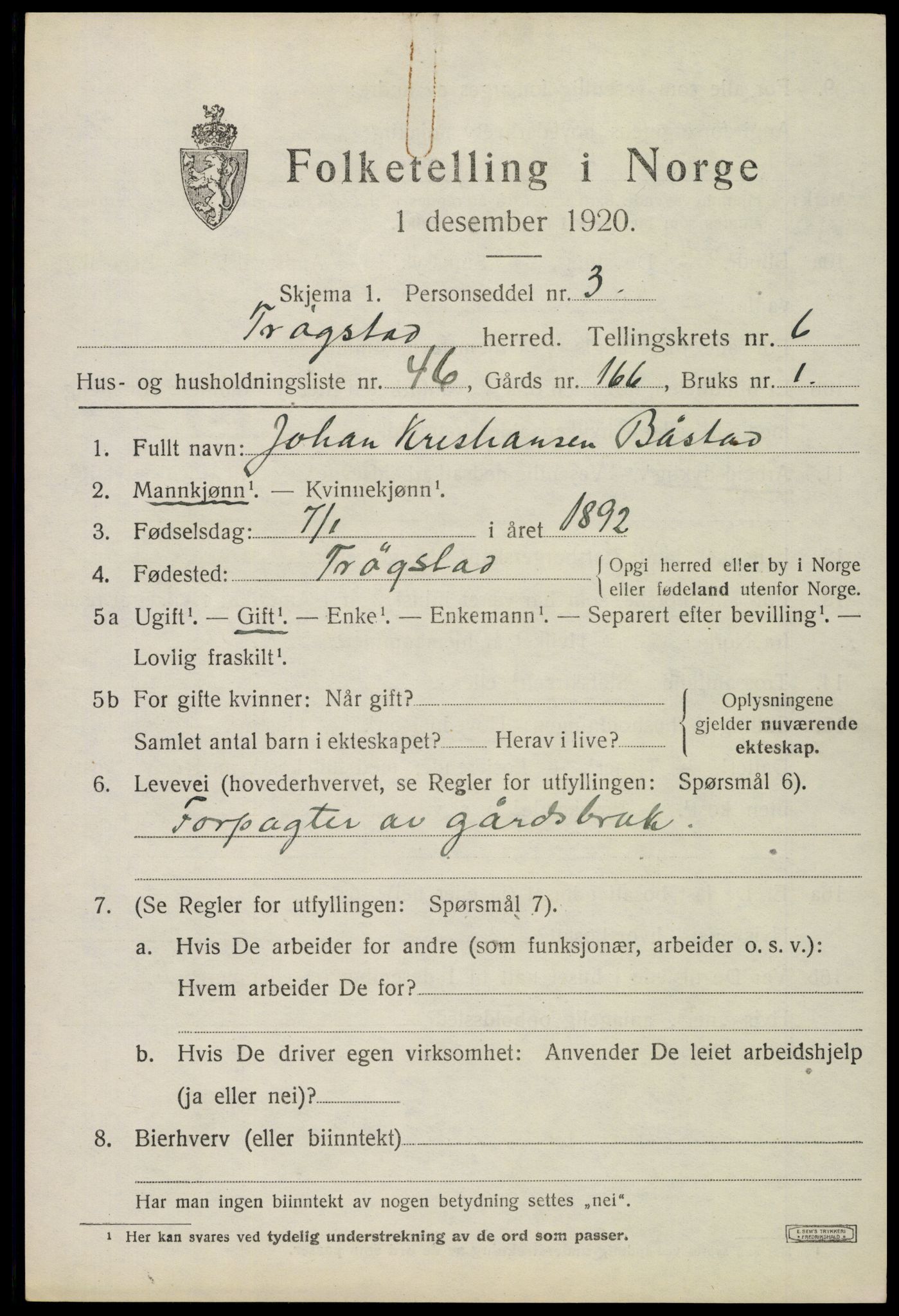 SAO, 1920 census for Trøgstad, 1920, p. 7092