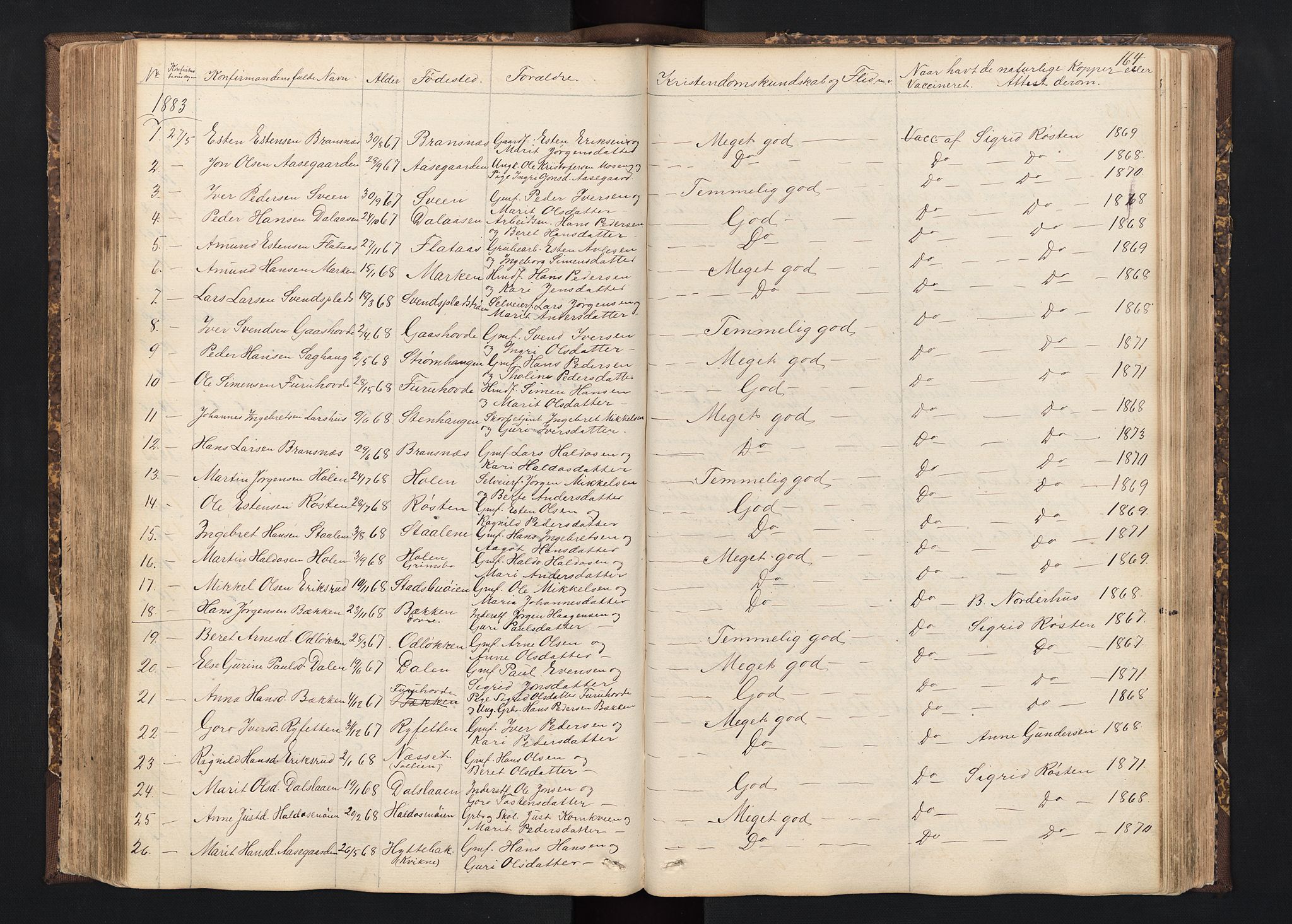 Alvdal prestekontor, SAH/PREST-060/H/Ha/Hab/L0001: Parish register (copy) no. 1, 1857-1893, p. 164