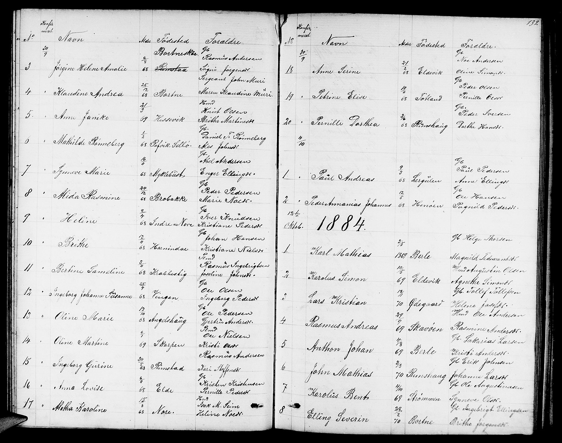 Davik sokneprestembete, SAB/A-79701/H/Hab/Habc/L0001: Parish register (copy) no. C 1, 1866-1888, p. 132