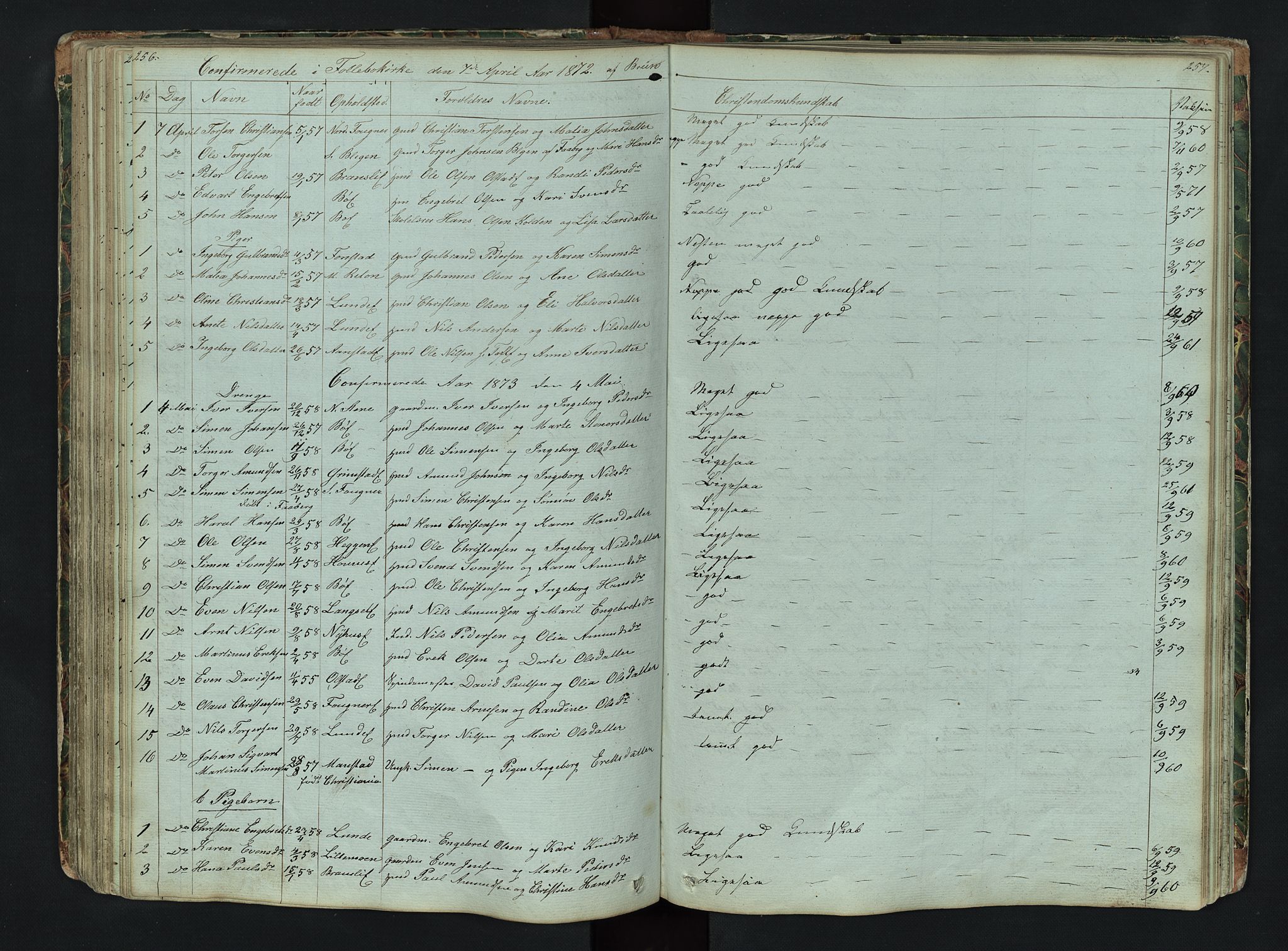 Gausdal prestekontor, SAH/PREST-090/H/Ha/Hab/L0006: Parish register (copy) no. 6, 1846-1893, p. 256-257