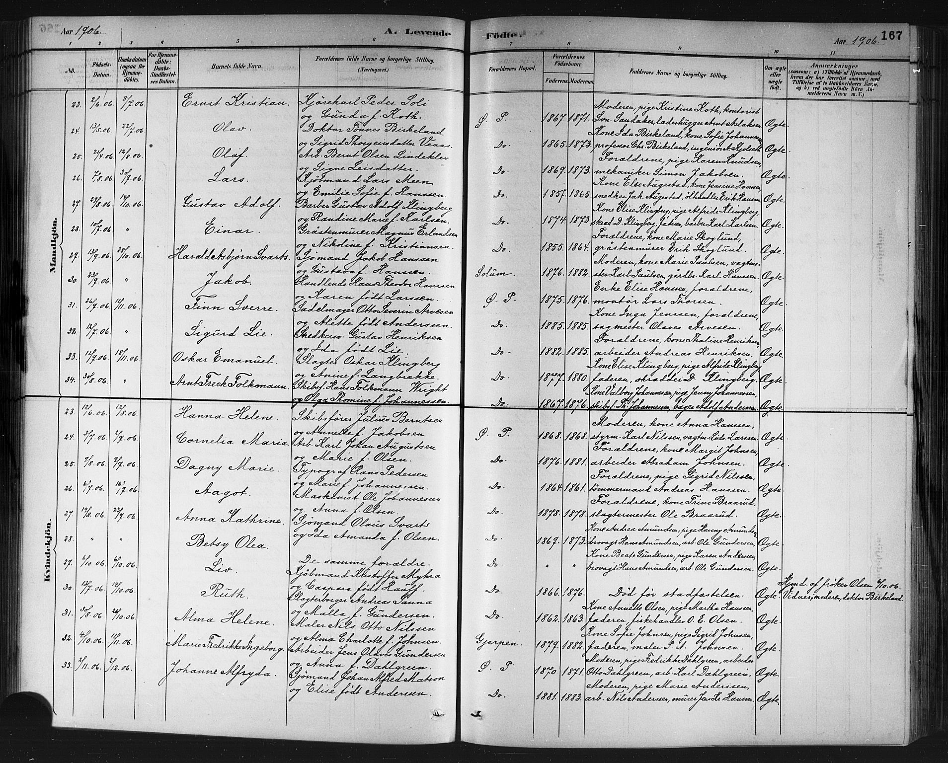 Porsgrunn kirkebøker , SAKO/A-104/G/Gb/L0005: Parish register (copy) no. II 5, 1883-1915, p. 167