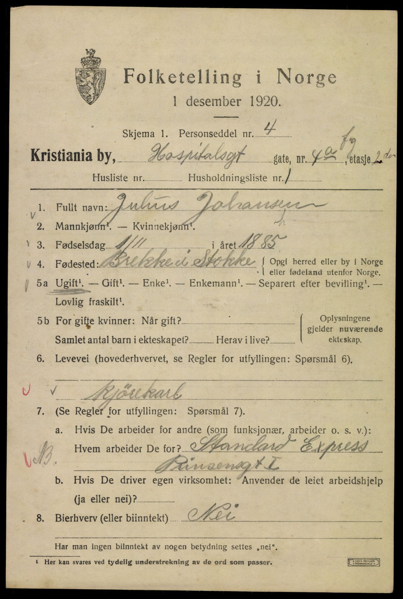 SAO, 1920 census for Kristiania, 1920, p. 299065