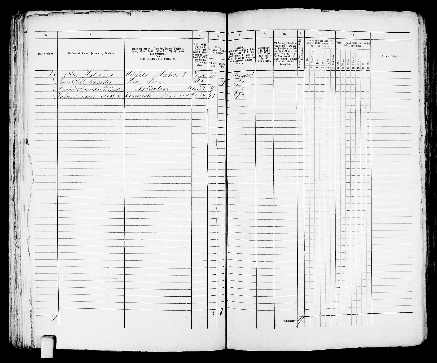 RA, 1865 census for Kragerø/Kragerø, 1865, p. 126