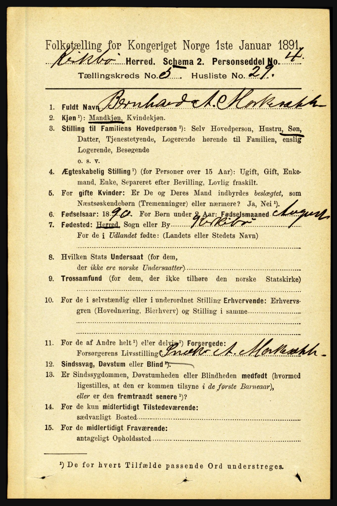 RA, 1891 census for 1416 Kyrkjebø, 1891, p. 1224