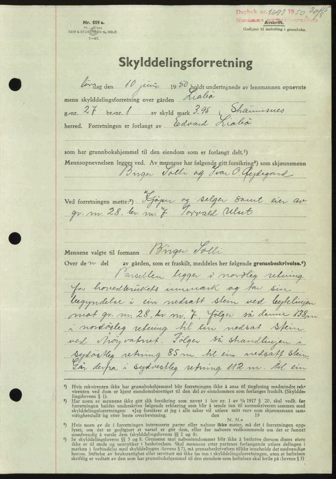 Nordmøre sorenskriveri, AV/SAT-A-4132/1/2/2Ca: Mortgage book no. A116, 1950-1950, Diary no: : 2693/1950