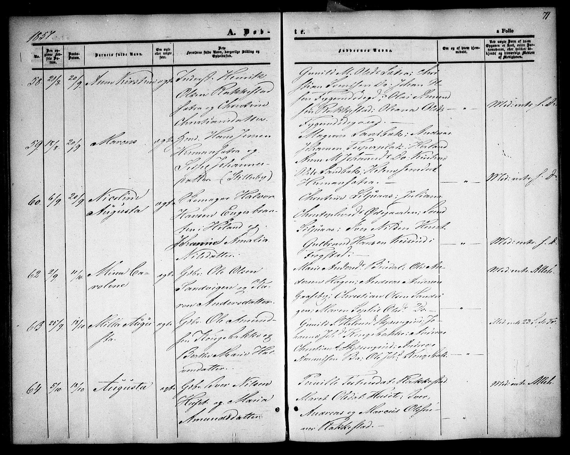 Rødenes prestekontor Kirkebøker, AV/SAO-A-2005/F/Fa/L0006: Parish register (official) no. I 6, 1850-1859, p. 71