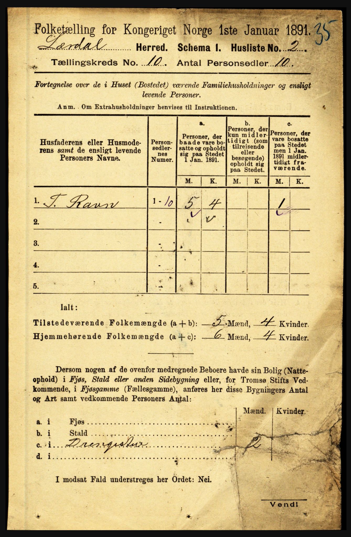 RA, 1891 census for 1422 Lærdal, 1891, p. 1626