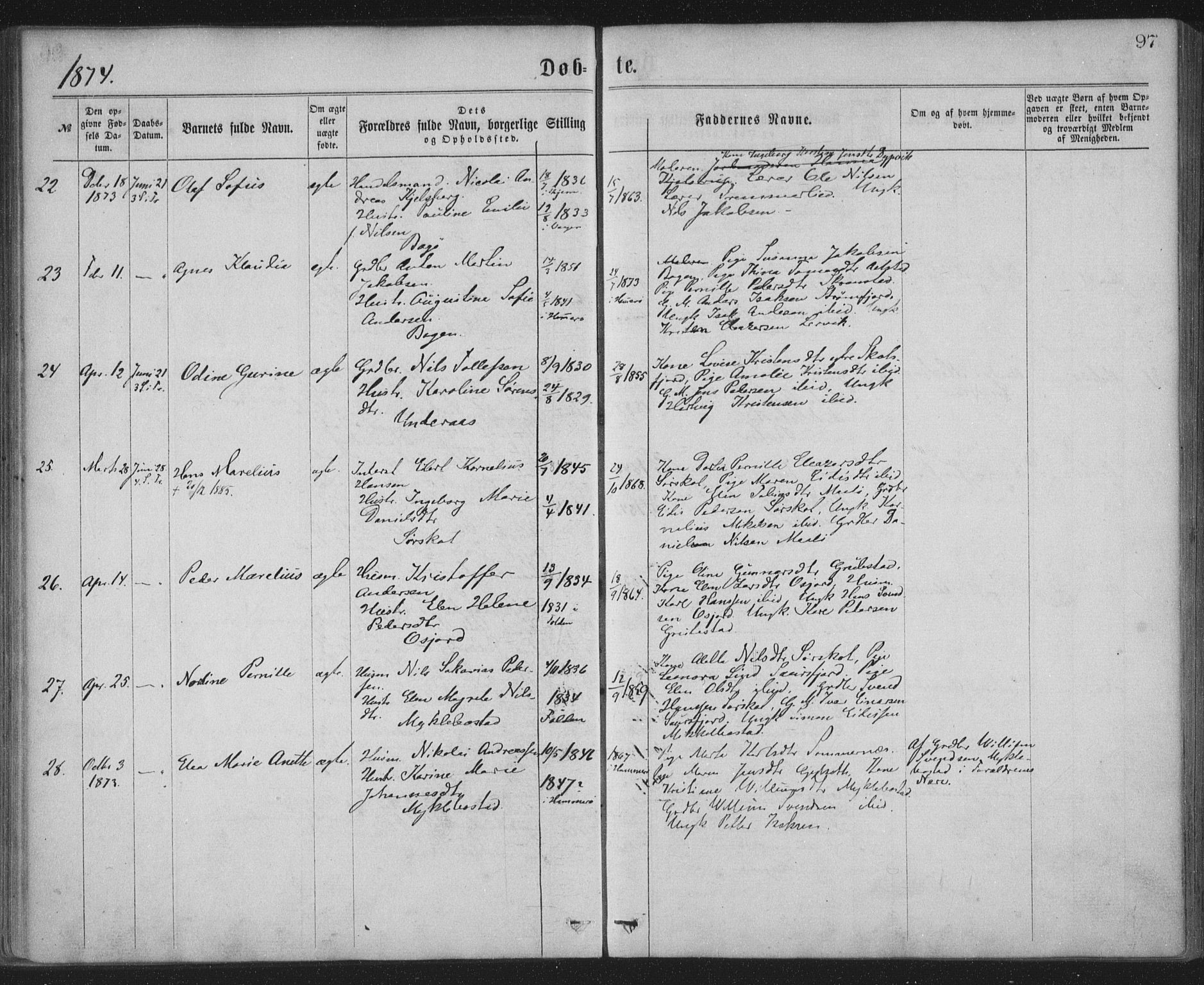 Ministerialprotokoller, klokkerbøker og fødselsregistre - Nordland, AV/SAT-A-1459/855/L0801: Parish register (official) no. 855A09, 1864-1874, p. 97