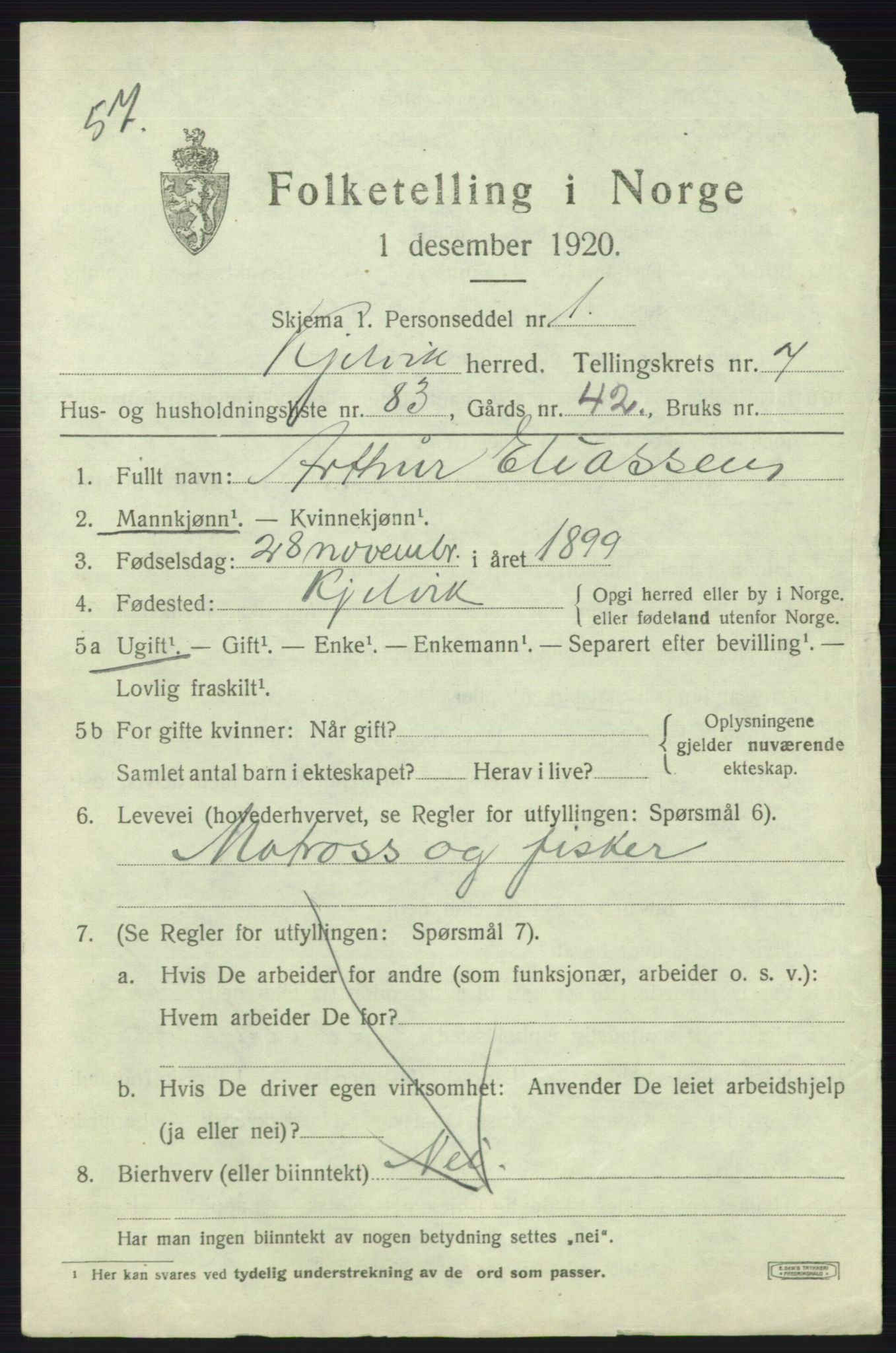 SATØ, 1920 census for Kjelvik, 1920, p. 6421