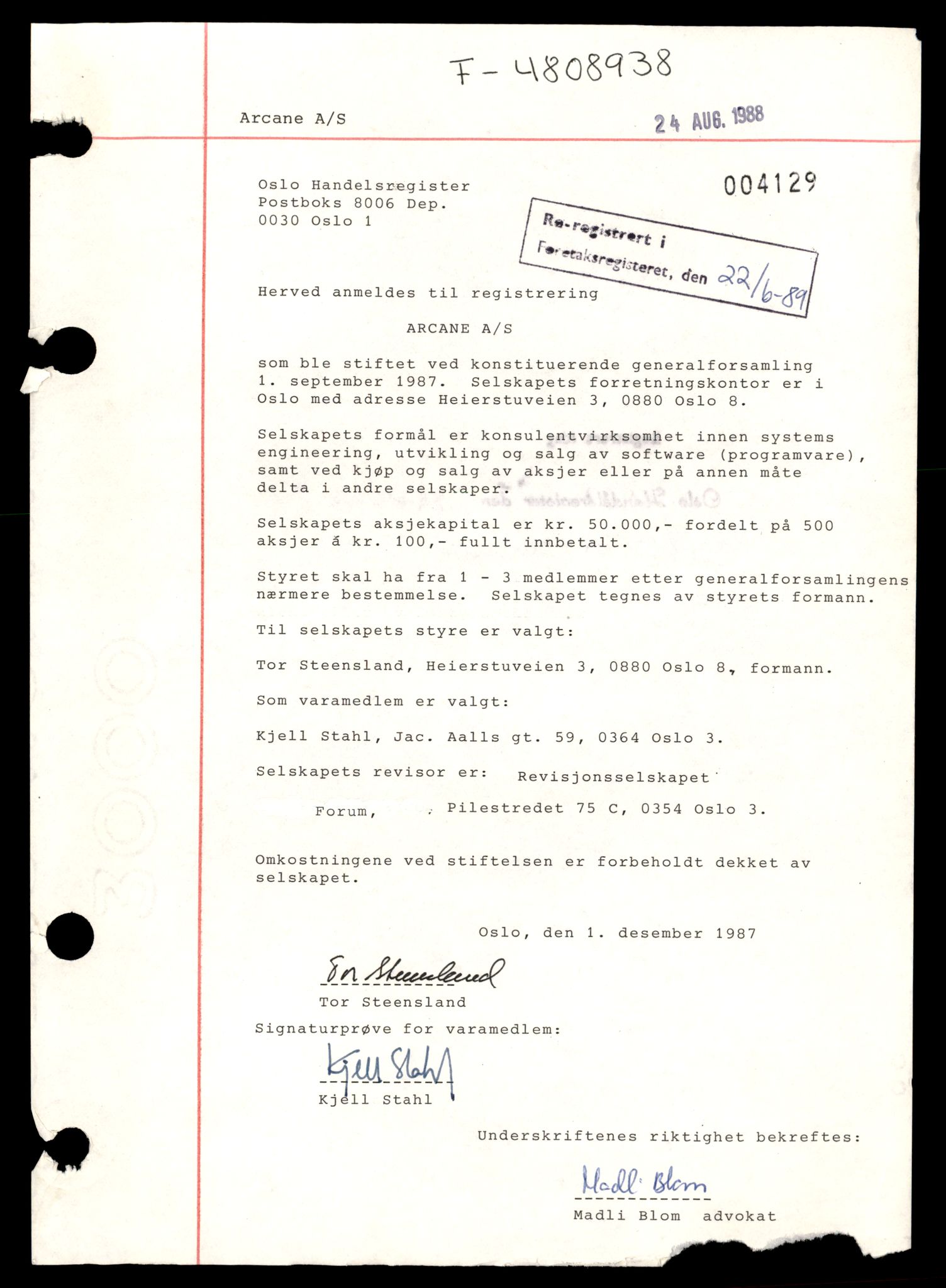 Oslo byfogd, Handelsregisteret, AV/SAT-A-10867/G/Gb/Gba/L0049: Aksjeselskap, Arc-Arv, 1944-1990