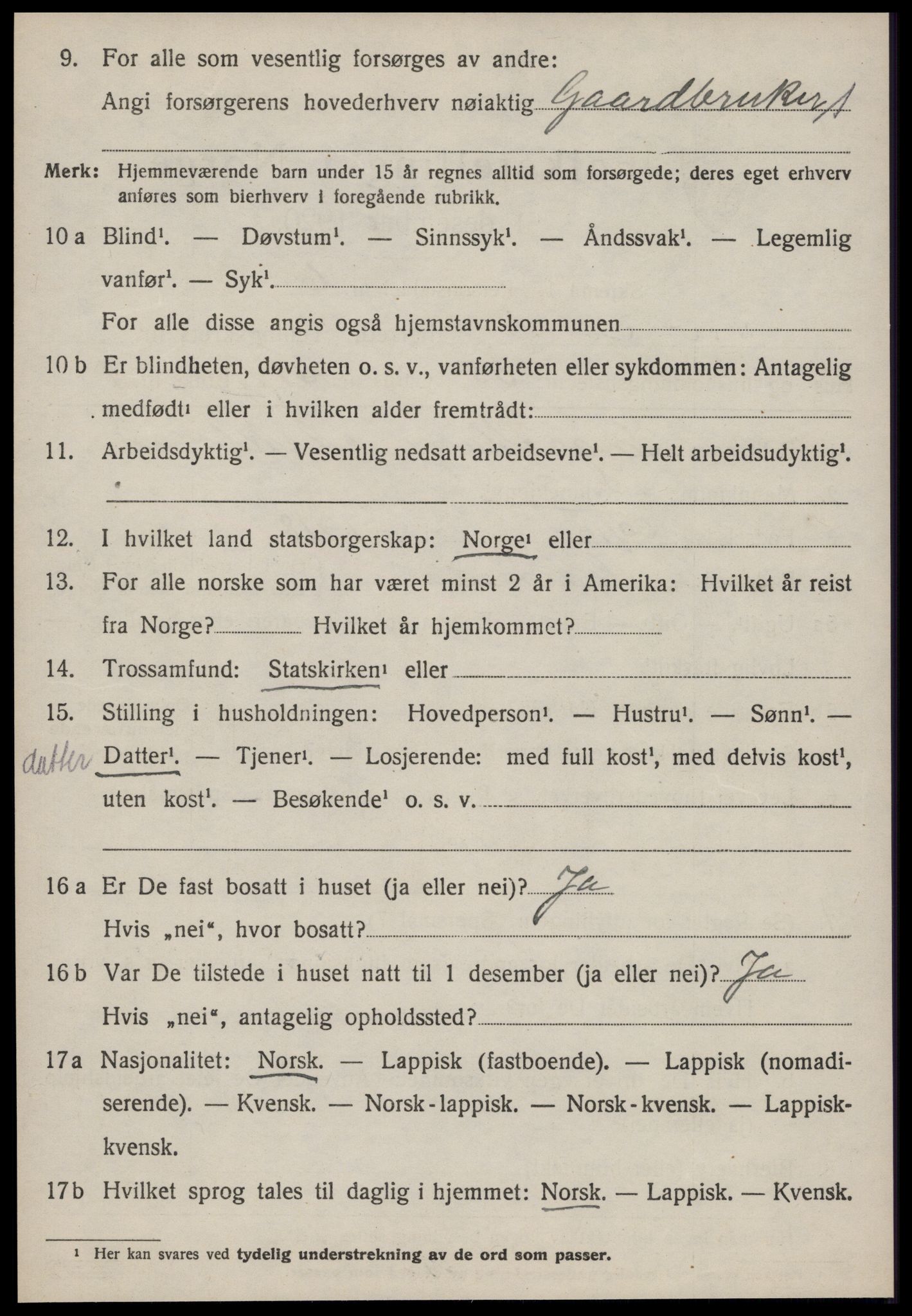 SAT, 1920 census for Soknedal, 1920, p. 3823