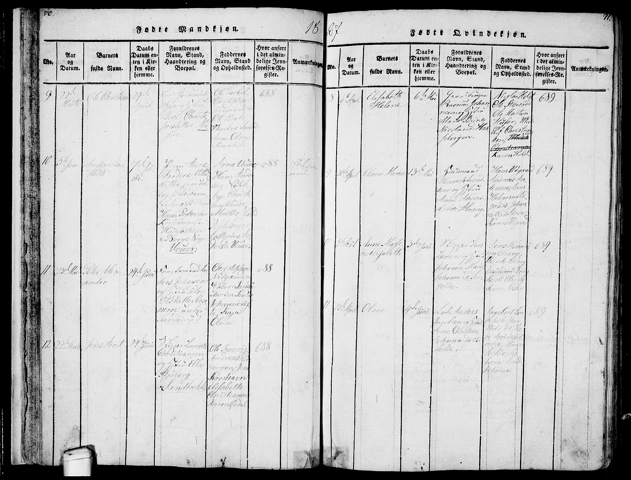 Hvaler prestekontor Kirkebøker, SAO/A-2001/F/Fa/L0005: Parish register (official) no. I 5, 1816-1845, p. 70-71