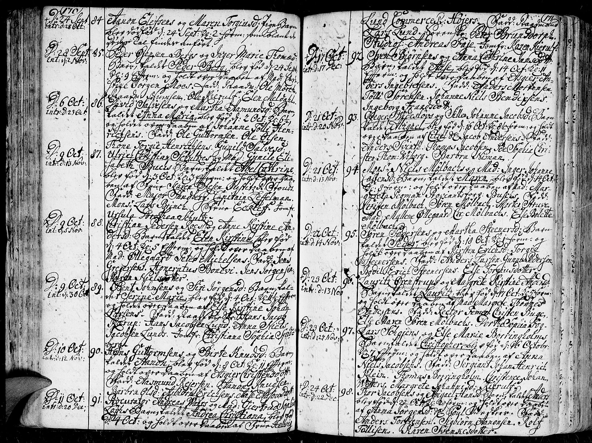 Kristiansand domprosti, AV/SAK-1112-0006/F/Fa/L0001: Parish register (official) no. A 1, 1734-1793, p. 170-171