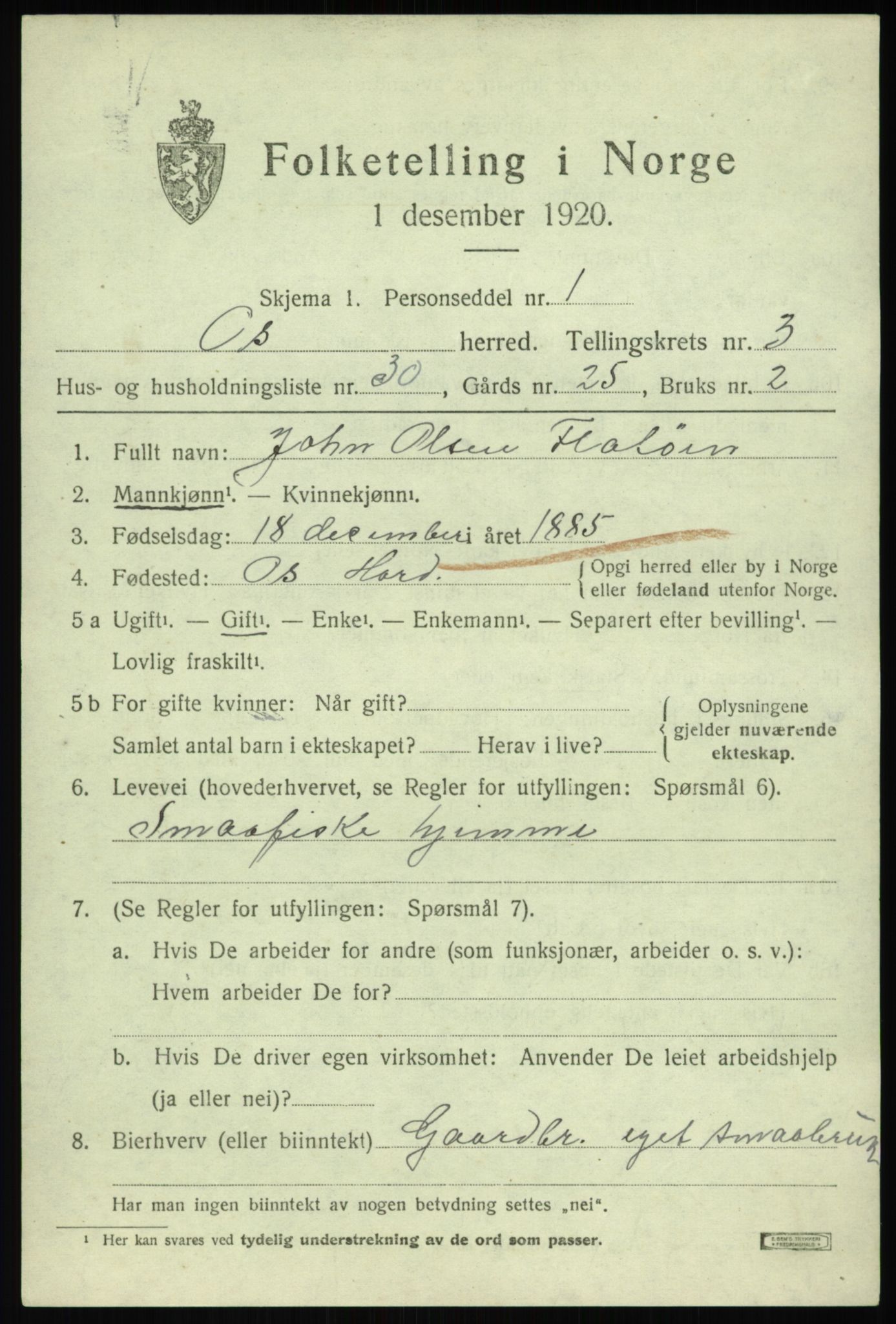 SAB, 1920 census for Os, 1920, p. 2932