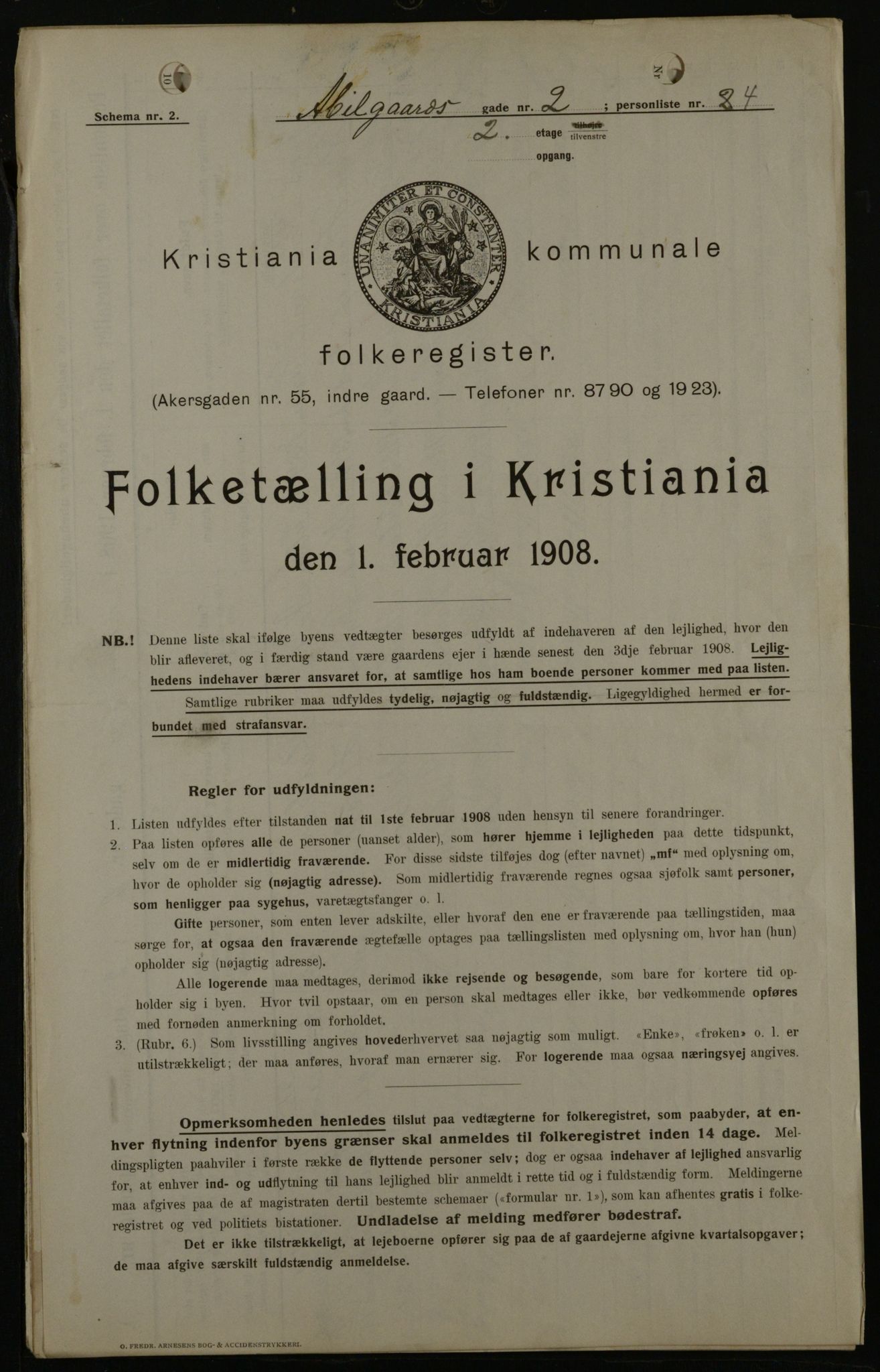 OBA, Municipal Census 1908 for Kristiania, 1908, p. 3