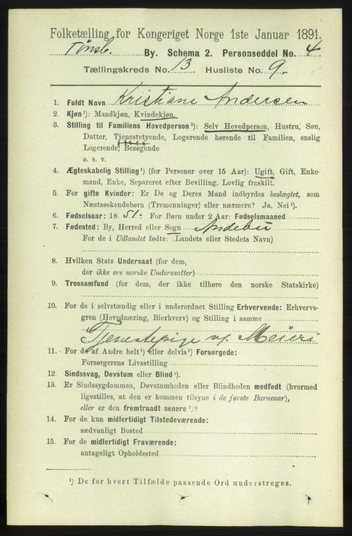 RA, 1891 census for 0705 Tønsberg, 1891, p. 4420