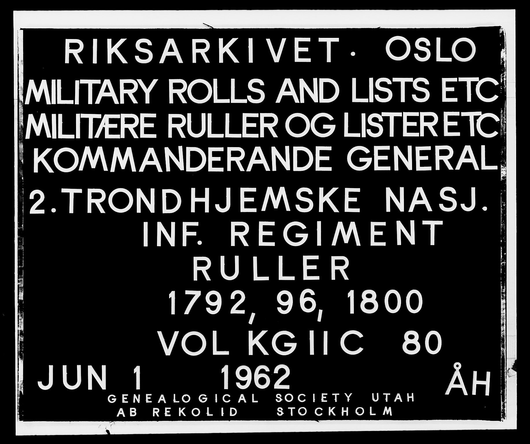 Generalitets- og kommissariatskollegiet, Det kongelige norske kommissariatskollegium, AV/RA-EA-5420/E/Eh/L0080: 2. Trondheimske nasjonale infanteriregiment, 1792-1800, p. 1