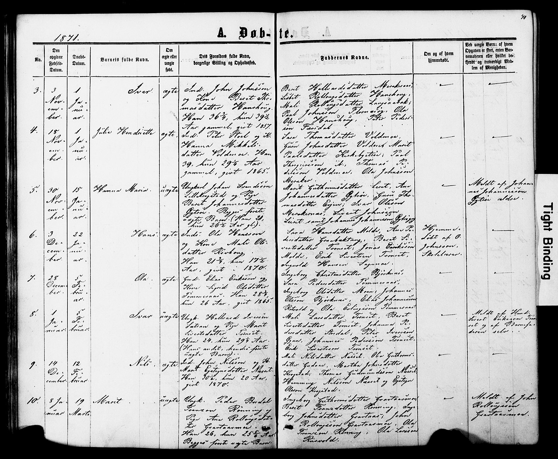 Ministerialprotokoller, klokkerbøker og fødselsregistre - Nord-Trøndelag, AV/SAT-A-1458/706/L0049: Parish register (copy) no. 706C01, 1864-1895, p. 40