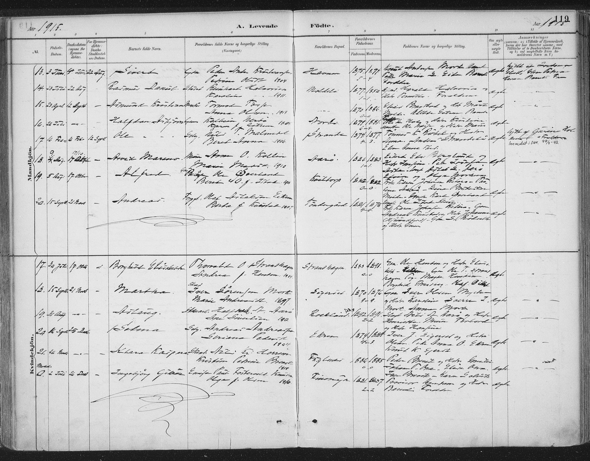 Ministerialprotokoller, klokkerbøker og fødselsregistre - Møre og Romsdal, AV/SAT-A-1454/555/L0658: Parish register (official) no. 555A09, 1887-1917, p. 119