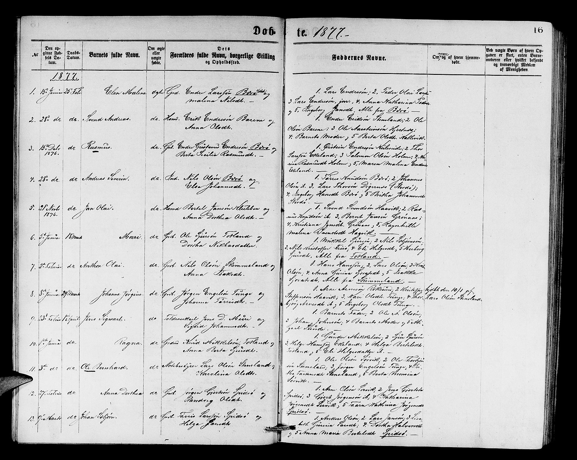 Finnås sokneprestembete, SAB/A-99925/H/Ha/Hab/Haba/L0002: Parish register (copy) no. A 2, 1873-1882, p. 16