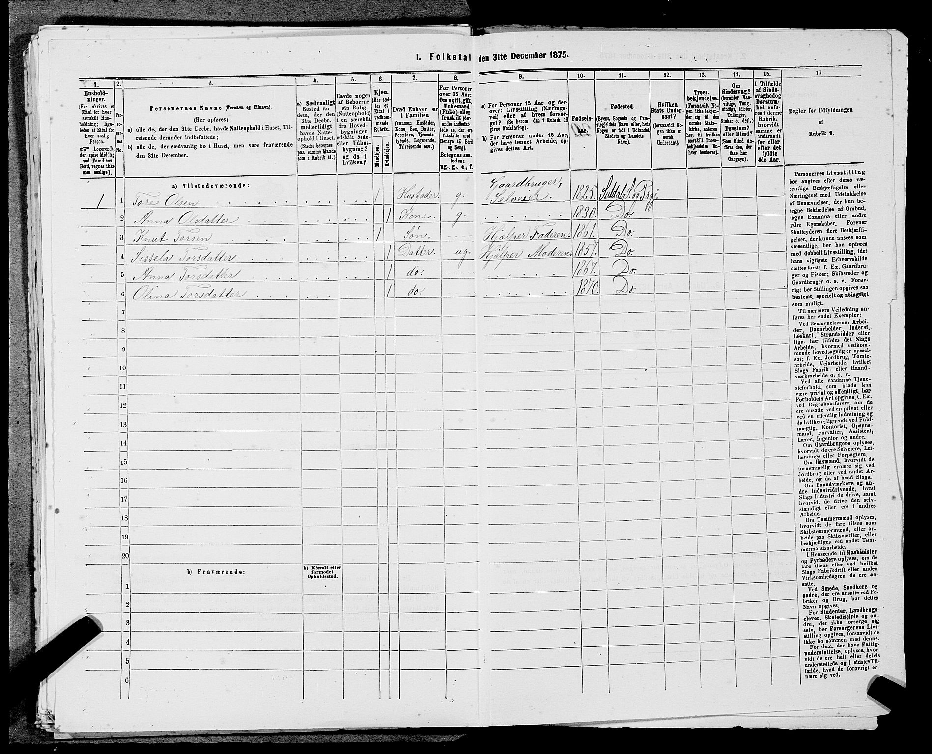 SAST, 1875 census for 1134P Suldal, 1875, p. 562